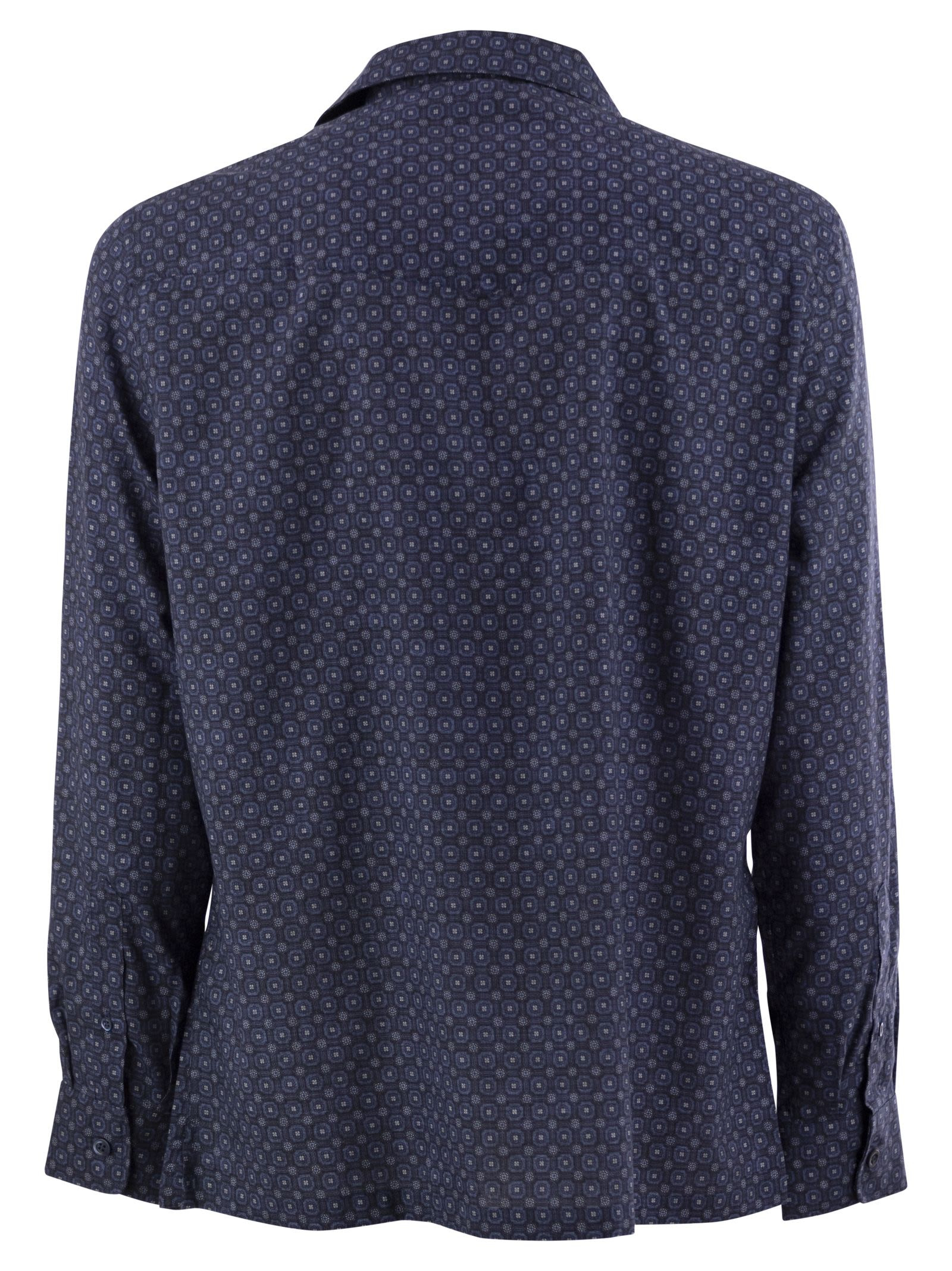 Brunello Cucinelli Men Geometric Print Easy Fit Twill Shirt With Camp Collar - 2