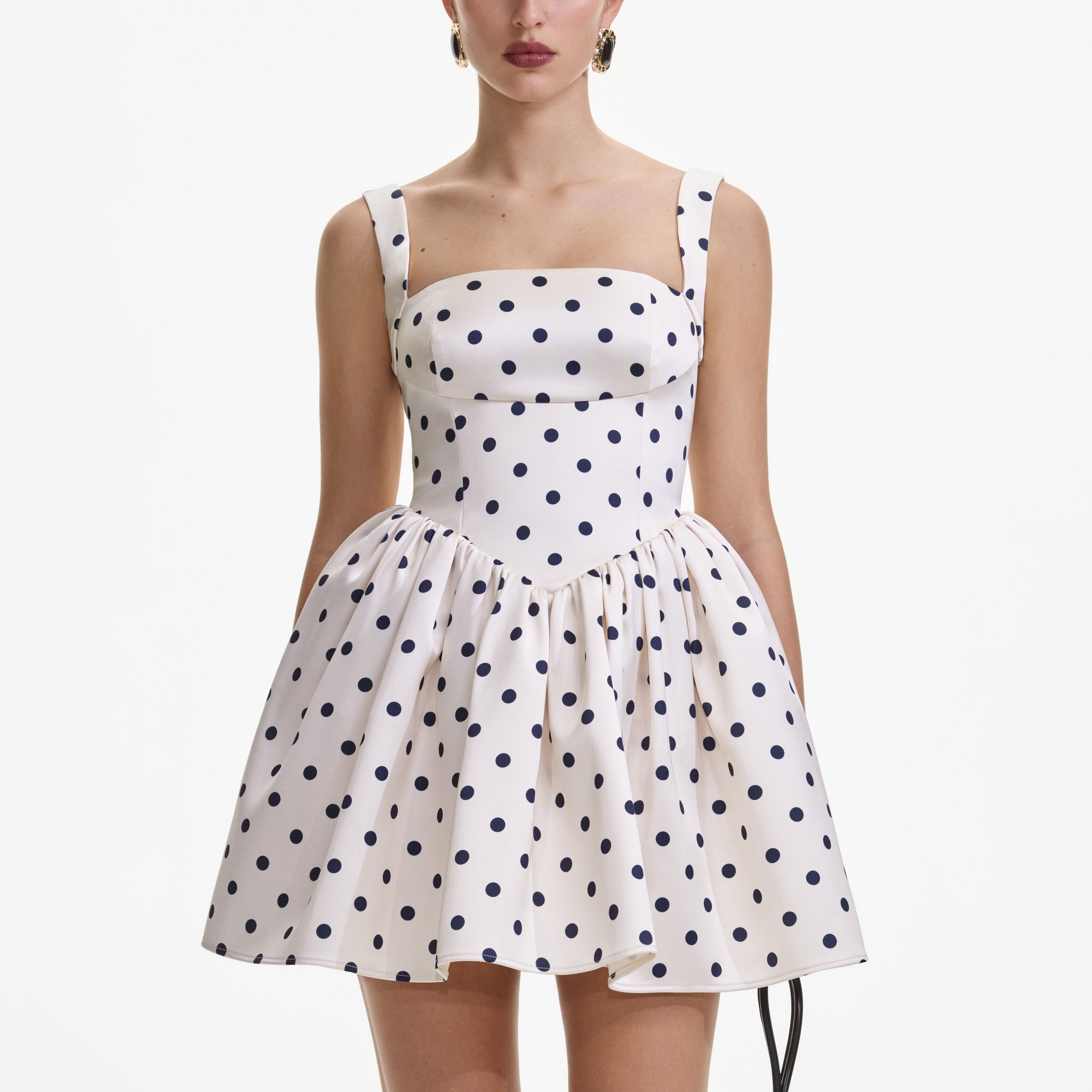 Cream Polka Dot Satin Mini Dress - 4