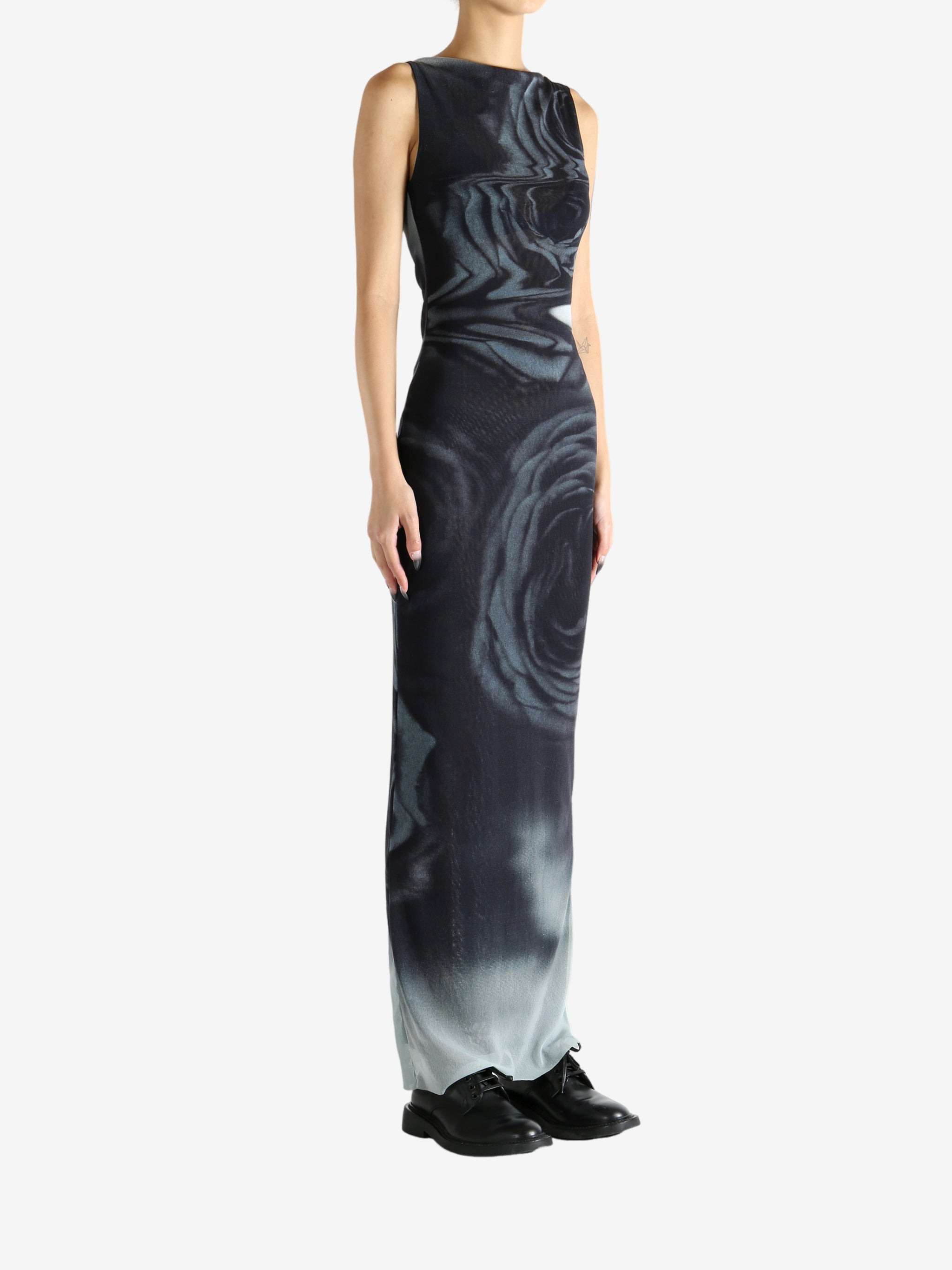 JEAN PAUL GAULTIER - Women Mesh Boat Neck Sleeveless "Blurry Roses" Long Dress - 2