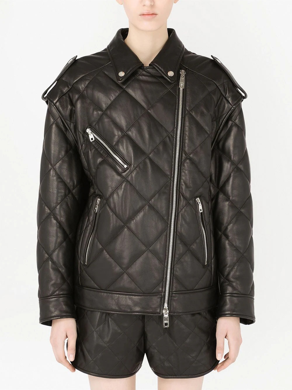 quilted zip-fastening biker jacket - 3