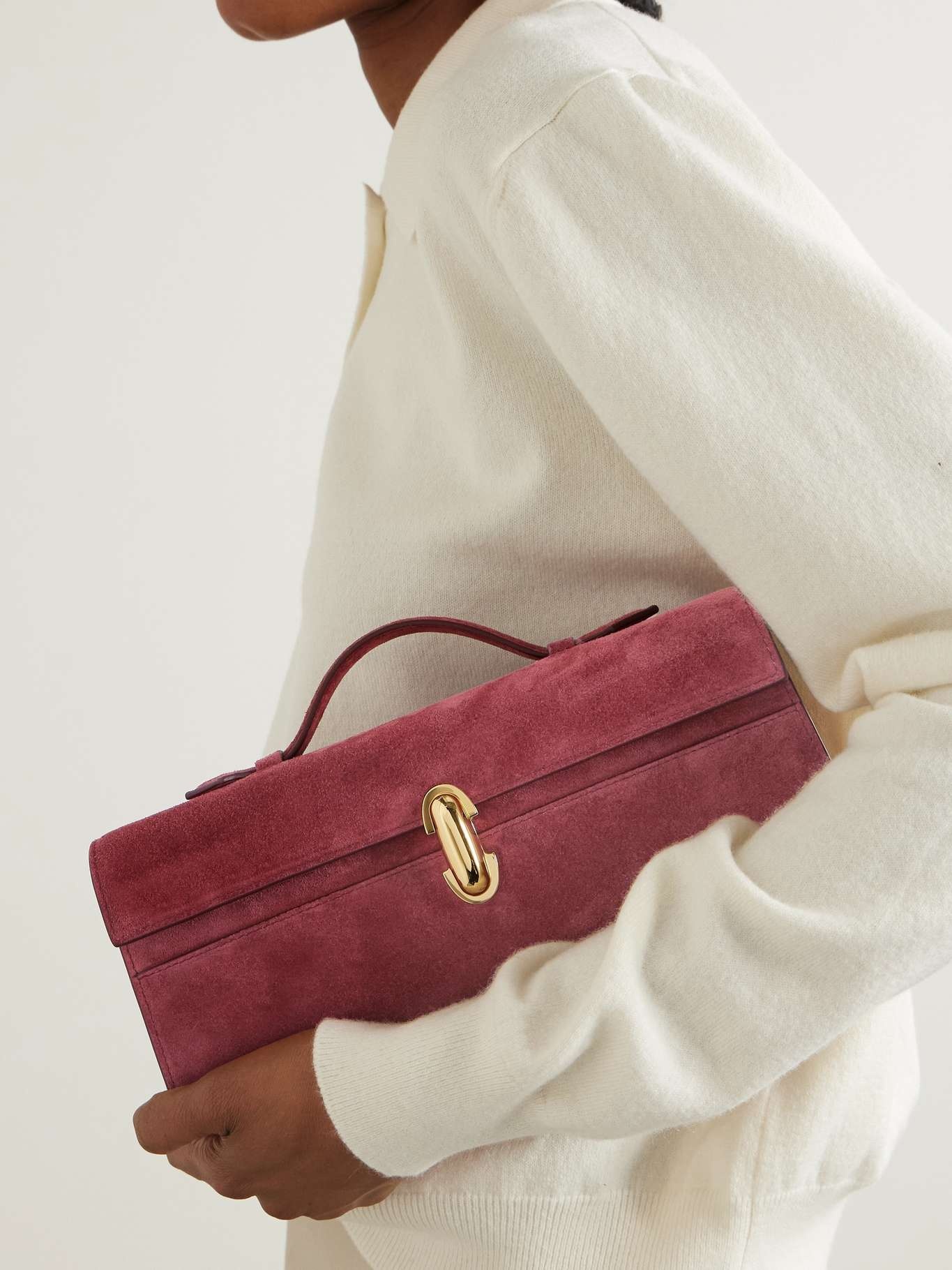 SAVETTE Slim Symmetry Pochette leather-trimmed suede tote
