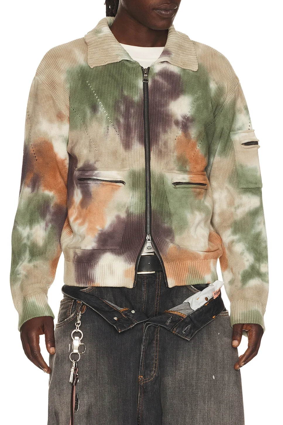 Multi Dyed Knit Zip Up Sweater - 1