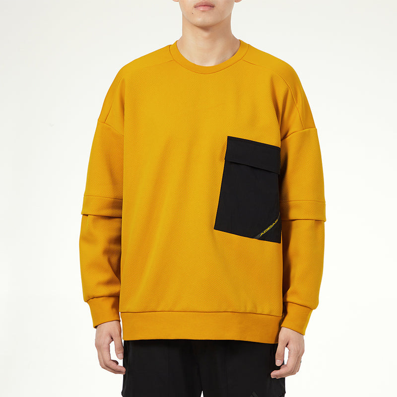 Men's adidas Contrasting Colors Pocket Sports Round Neck Pullover Yellow H39349 - 3
