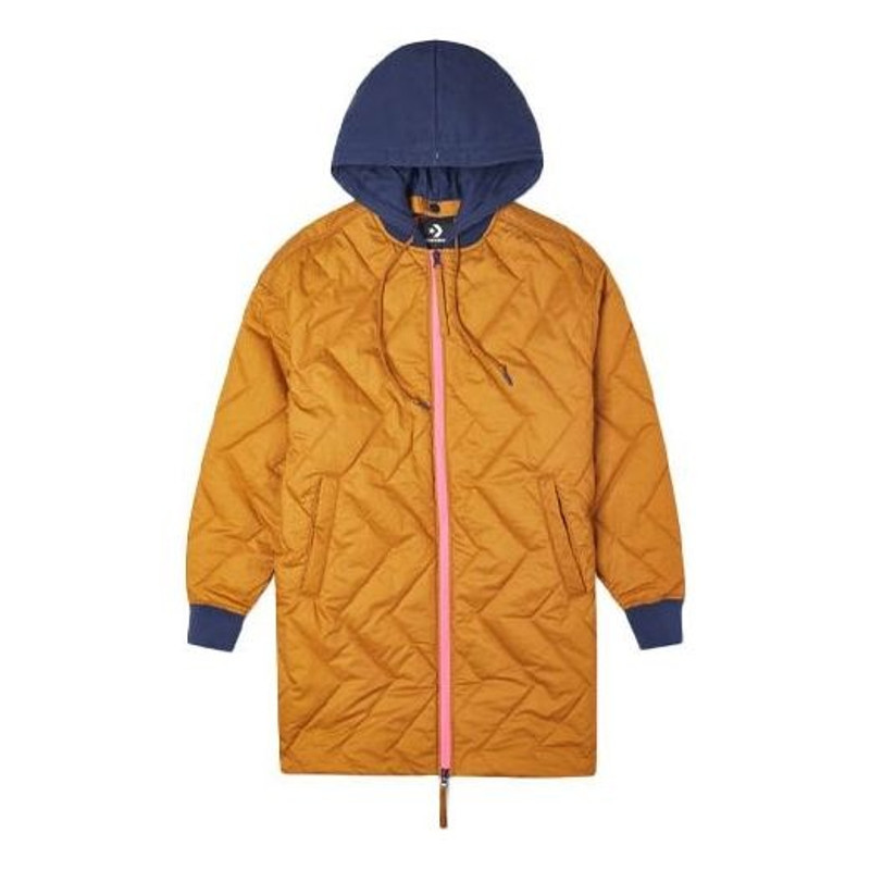 Converse Mid-Length Contrasting Colors Hooded Quilted Jacket Brown 10021078-A02 - 1
