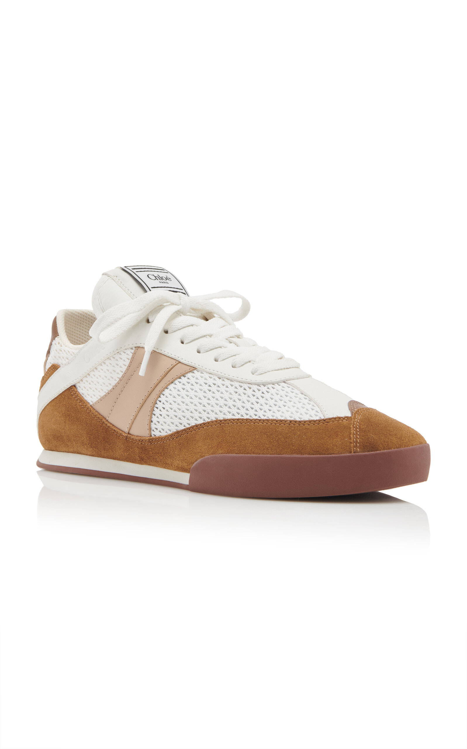 Low-Top Leather-Mesh Sneakers tan - 5
