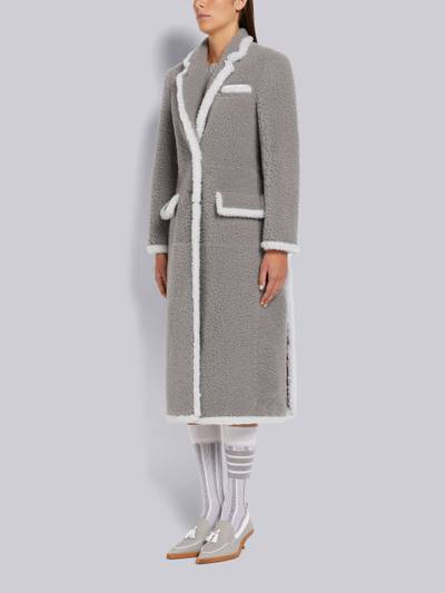 Thom Browne Medium Grey Dyed Shearling Contrast Framing Wide Lapel Overcoat outlook