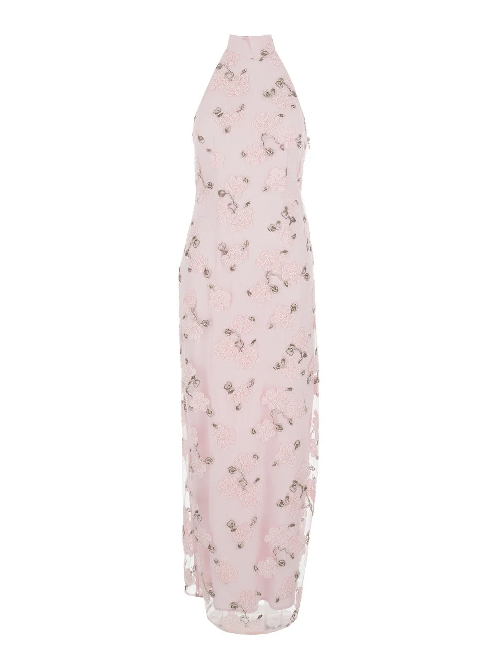 Rotate Women Pink Long Dress With Open Back And Floral Beaded Details In Fabric Woman - 1