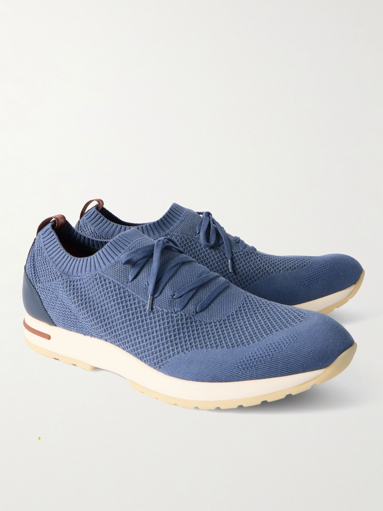 360 Flexy Leather-Trimmed Knitted Wish® Wool Sneakers Blue - 4