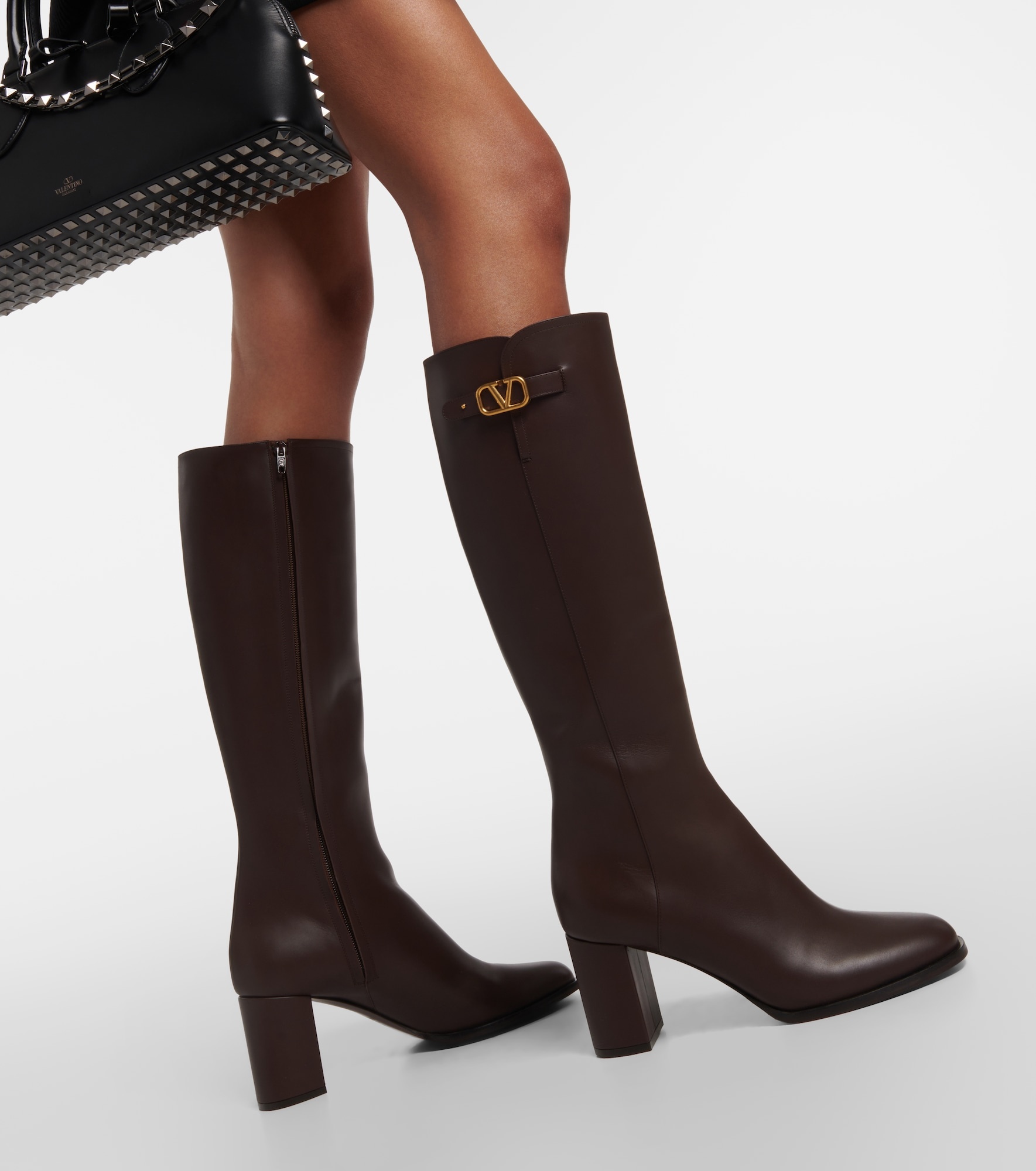 VLogo Signature leather knee-high boots - 4