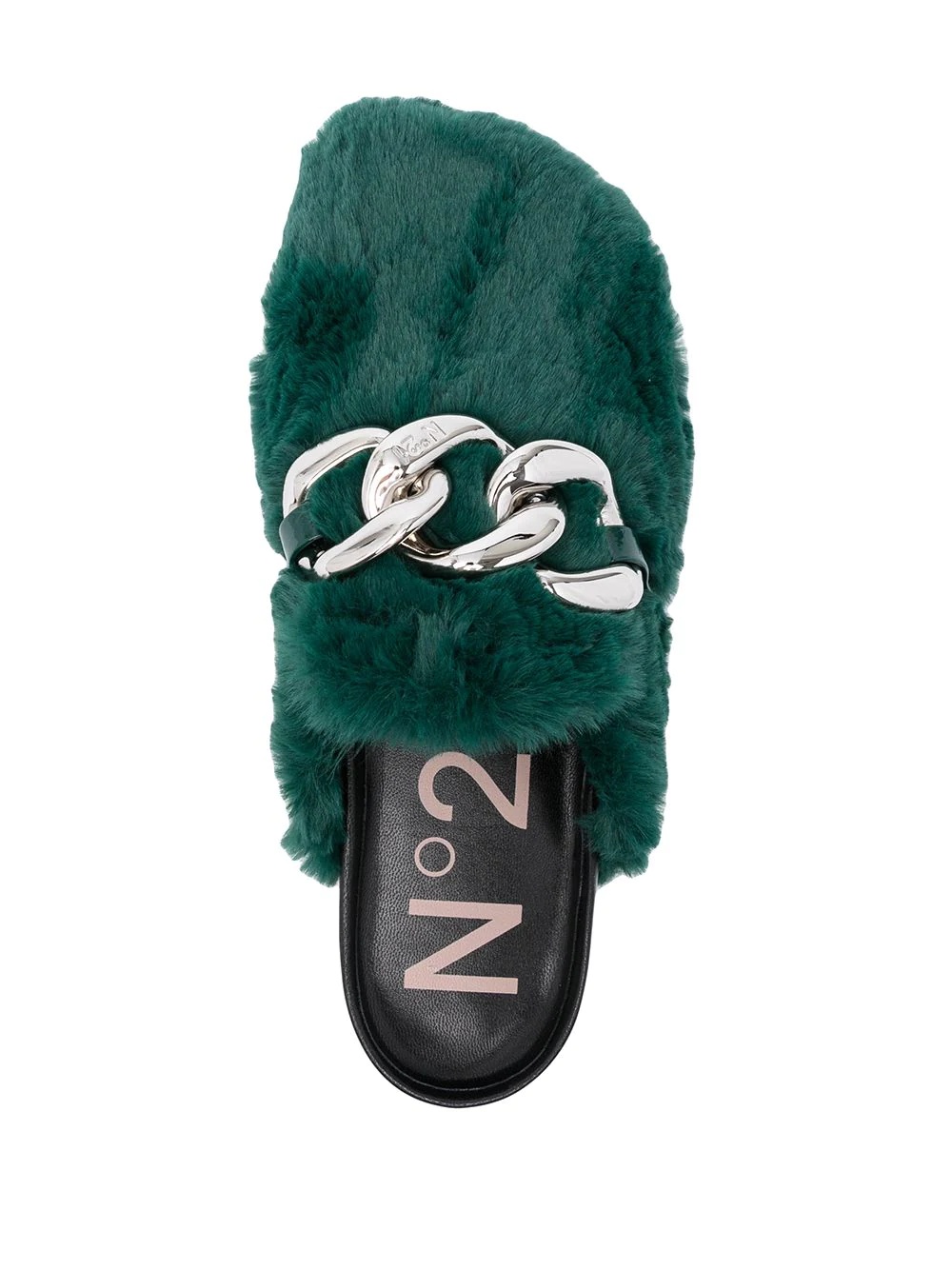 chain-embellished eco-fur slides - 4