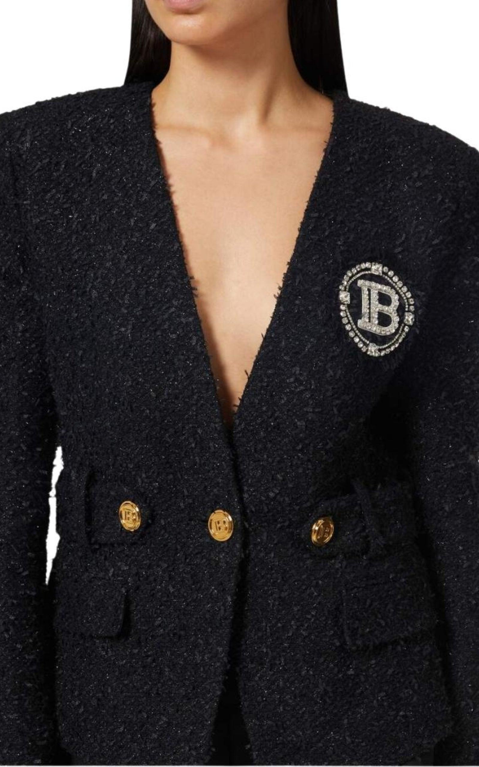 Crystal Logo Metallic Tweed Blazer - 5
