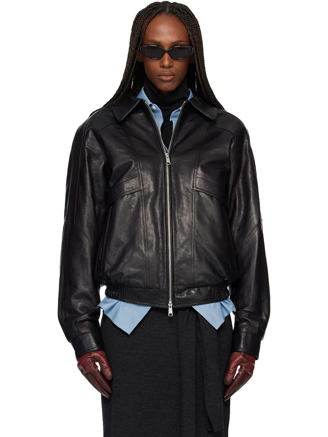 Black Vegetable Tanned Lamb Leather Zip Jacket - 1