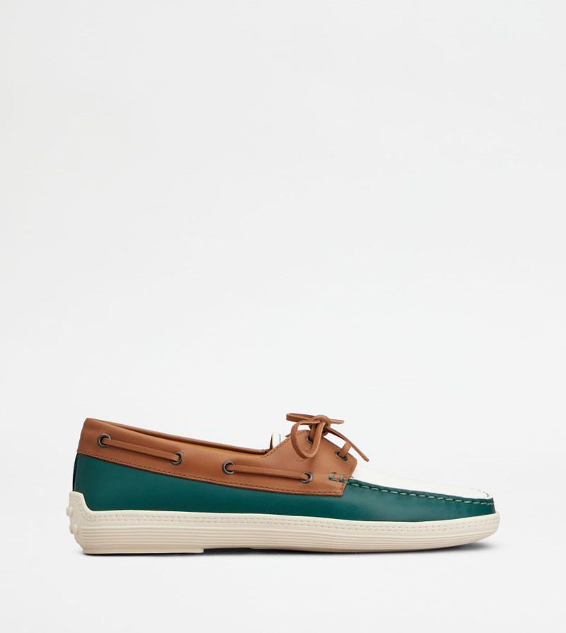 BOAT SHOES IN LEATHER - GREEN, BROWN, WHITE 1