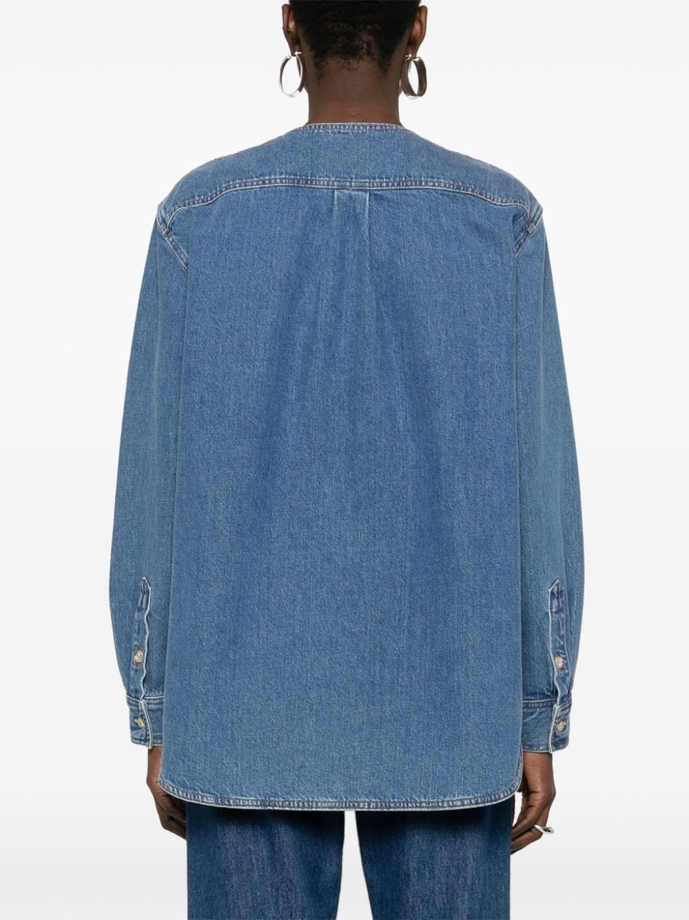 collarless denim shirt - 4