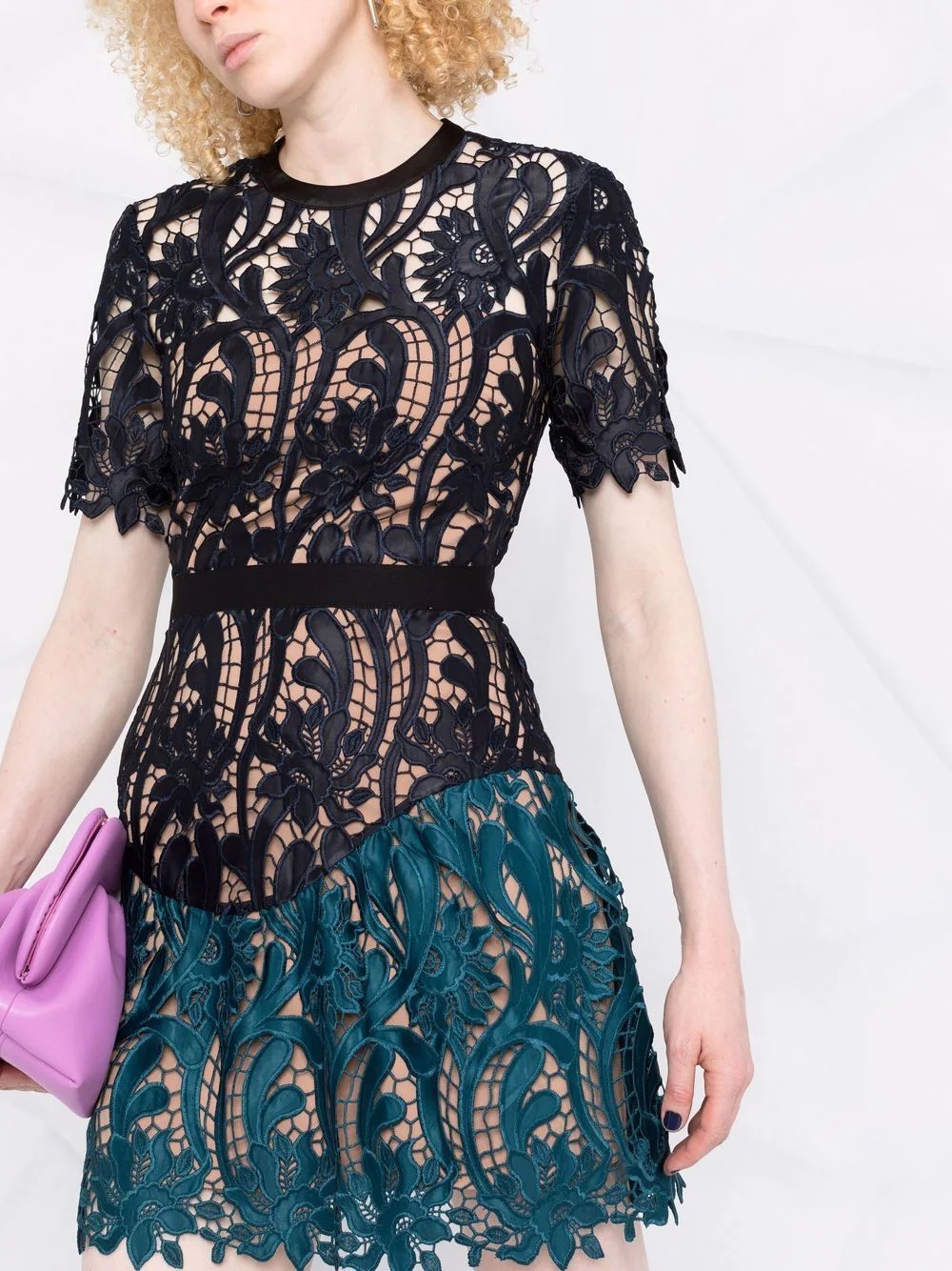 two-tone guipure lace minidress - 5