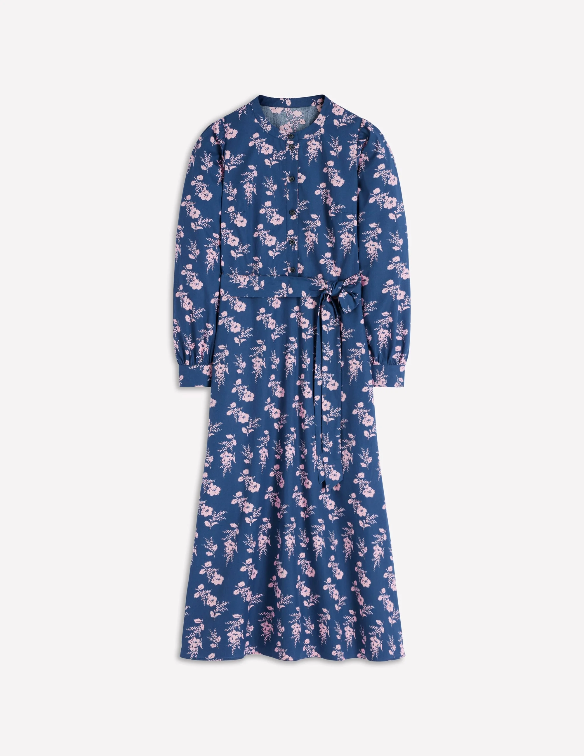 Ava Cotton Midi Dress-Denim Blue, Blossomy Sprig - 1