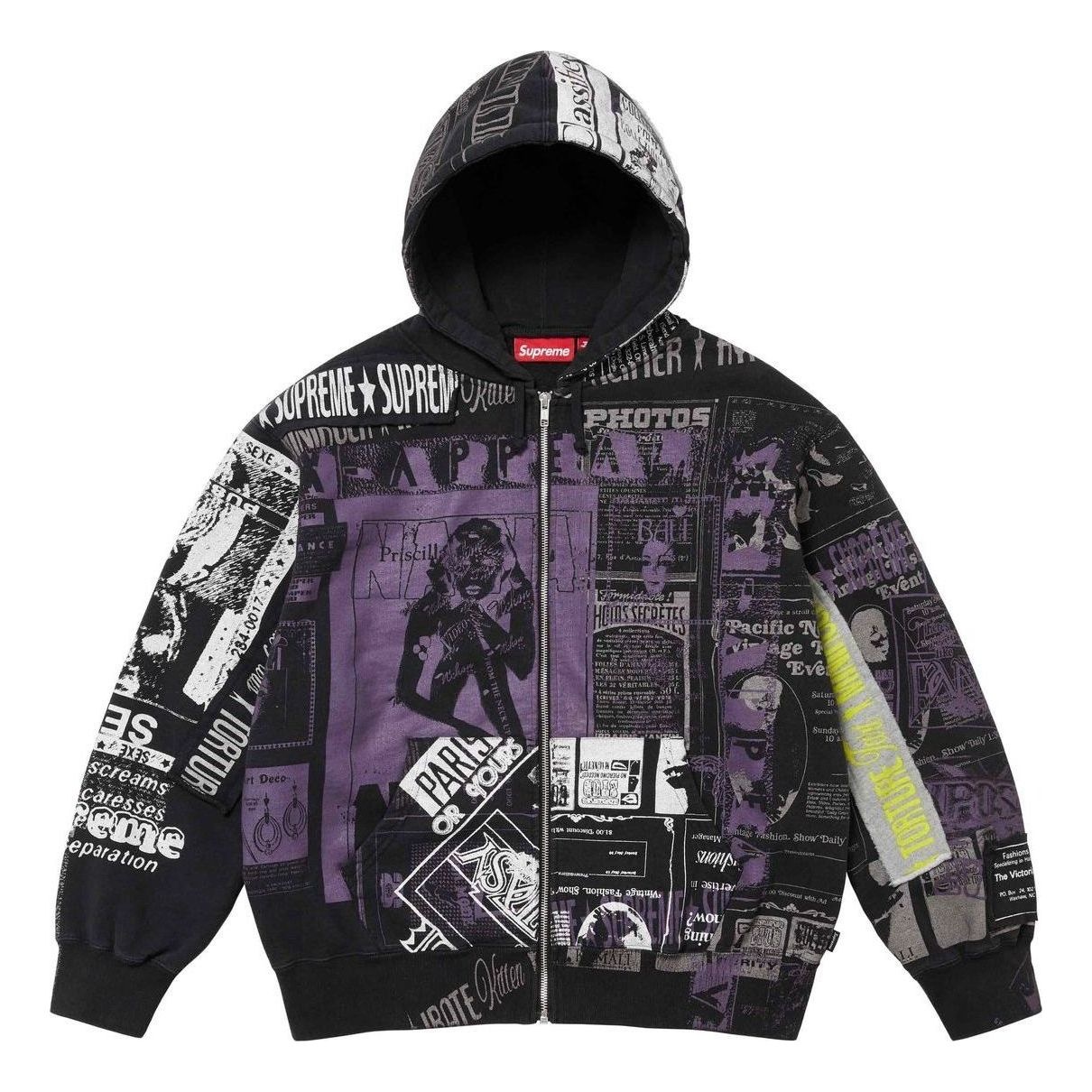 Supreme Collage Zi[p Up Hooded Sweatshirt 'Black Purple White' SUP-SS24-223 - 1