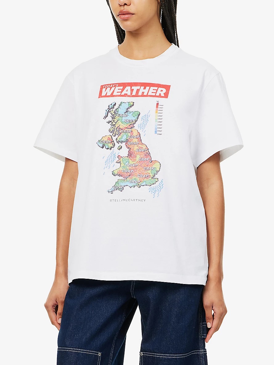 Weather-print short-sleeved cotton-jersey T-shirt - 3