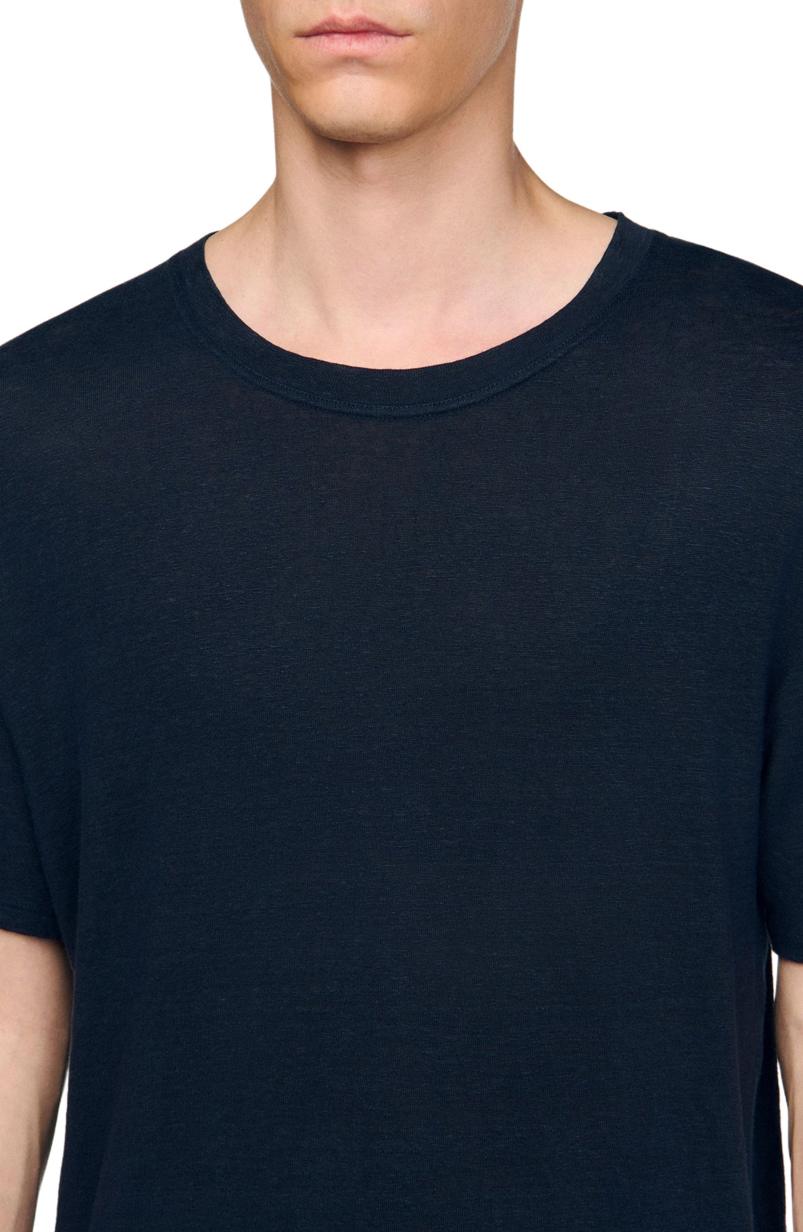 SANDRO Certified linen T-shirt in Navy Blue at Nordstrom - 4