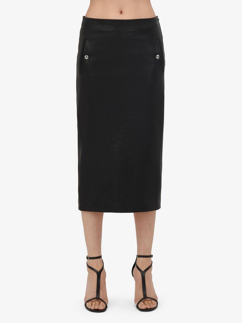 Women's Low-waisted Leather Skirt in Black - 5