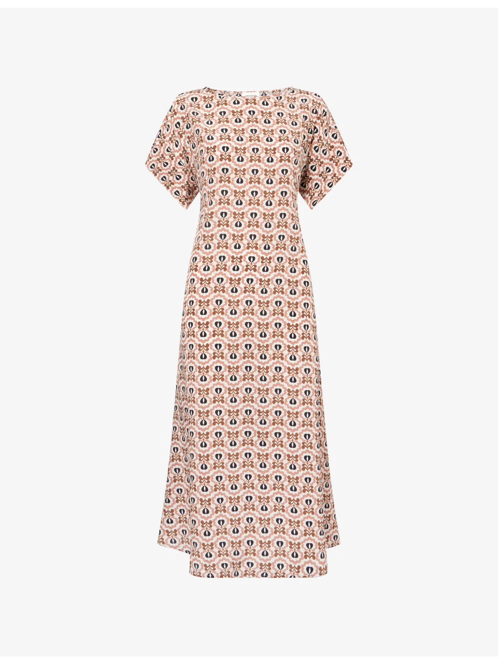 Printed Short-Sleeve Silk Midi Dress - 1