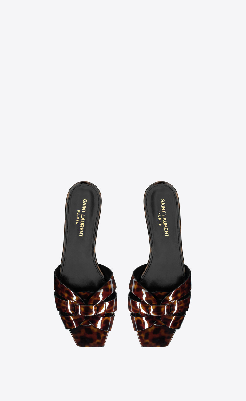 SAINT LAURENT tribute mules in tortoiseshell patent leather outlook
