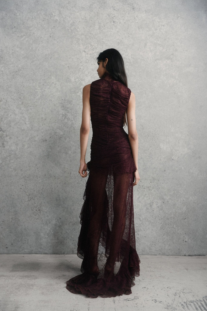 AUSTERE MAXI DRESS IN MAROON LACE 3