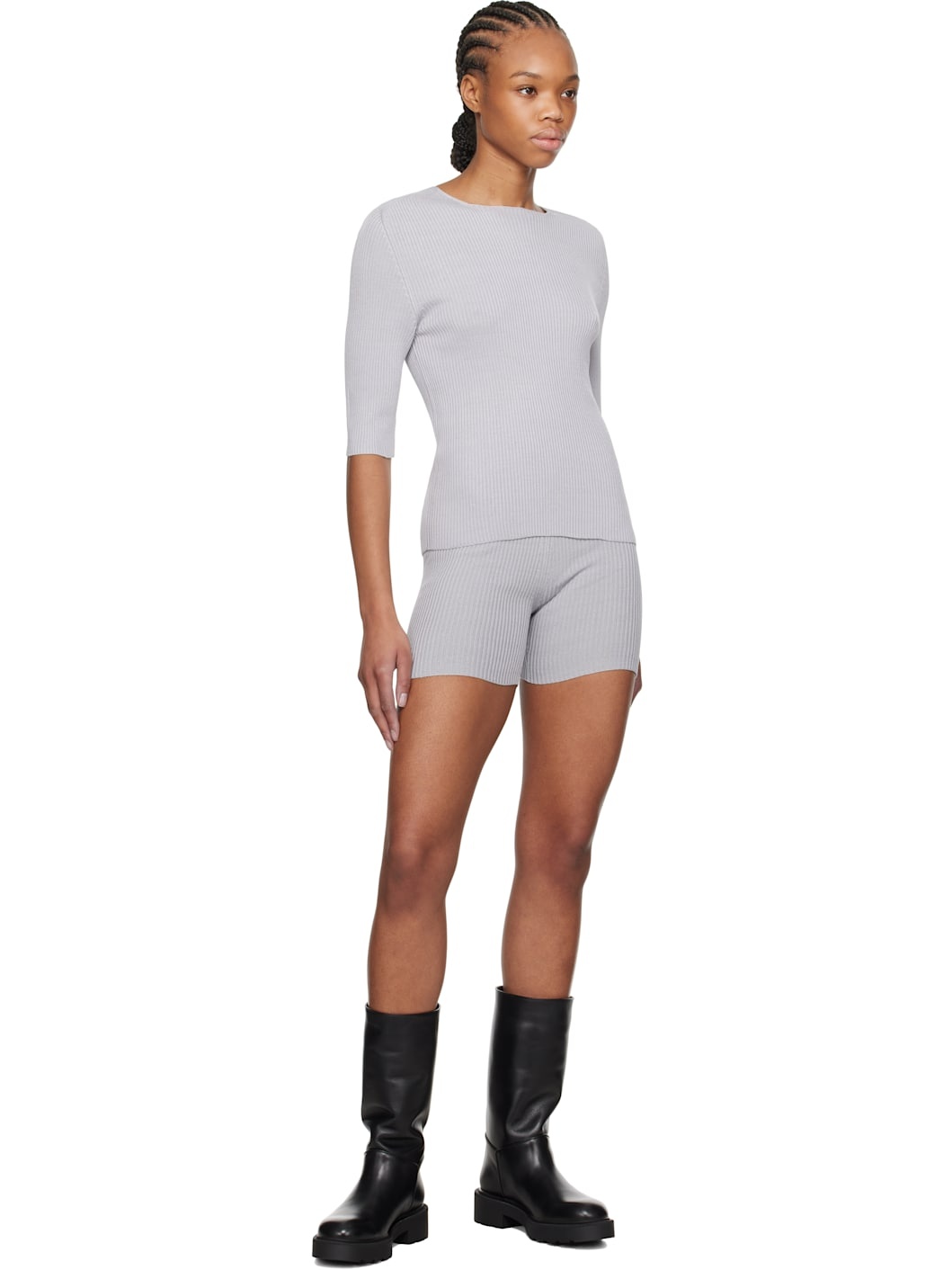 Gray Knit Shorts - 4