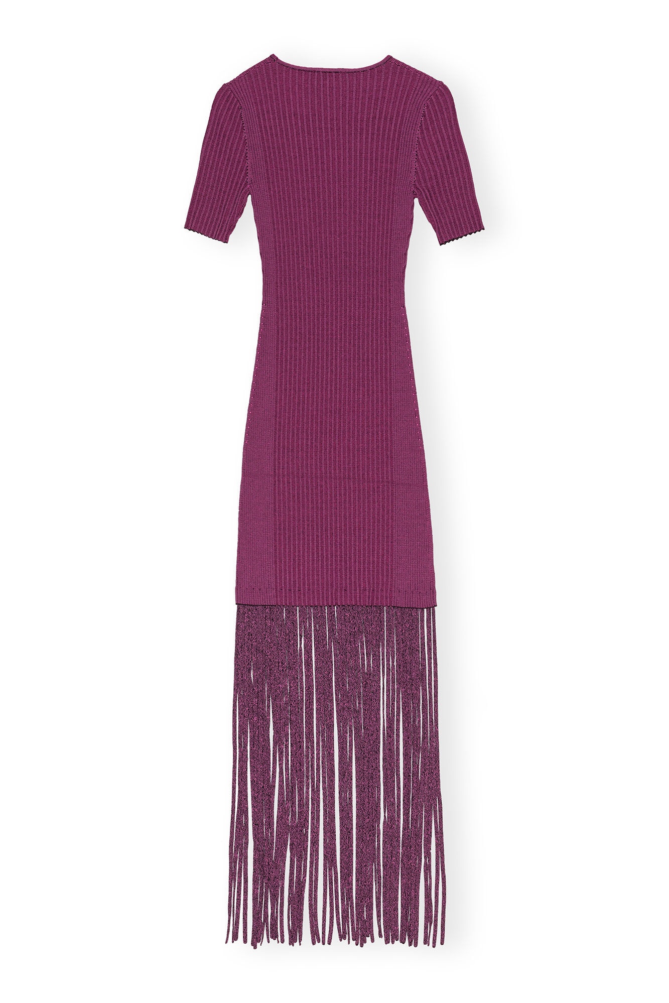 PURPLE MELANGE KNIT FRINGE SHORT SLEEVE MINI DRESS - 1