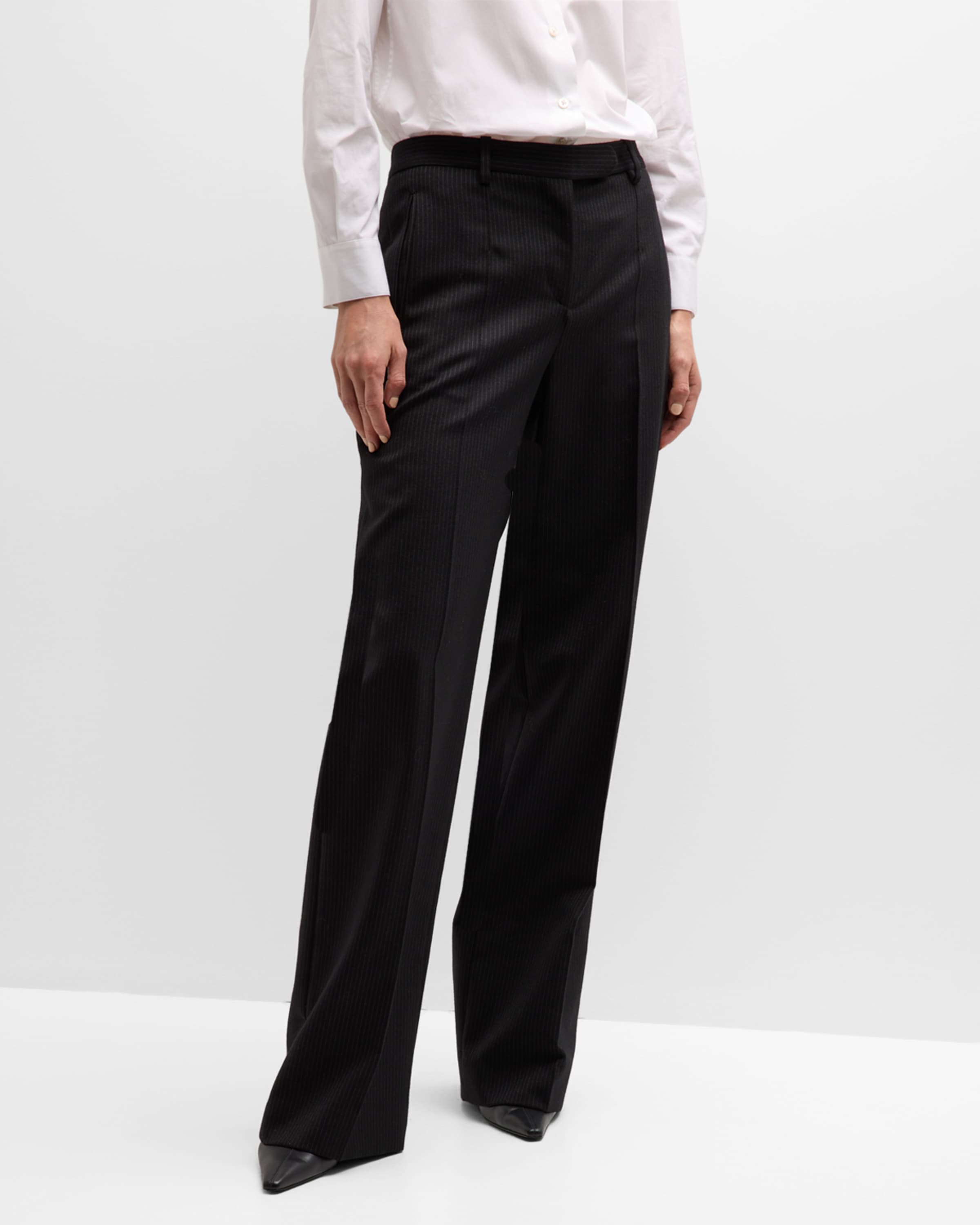 Banew Pinstripe Wool Wide-Leg Trousers - 2