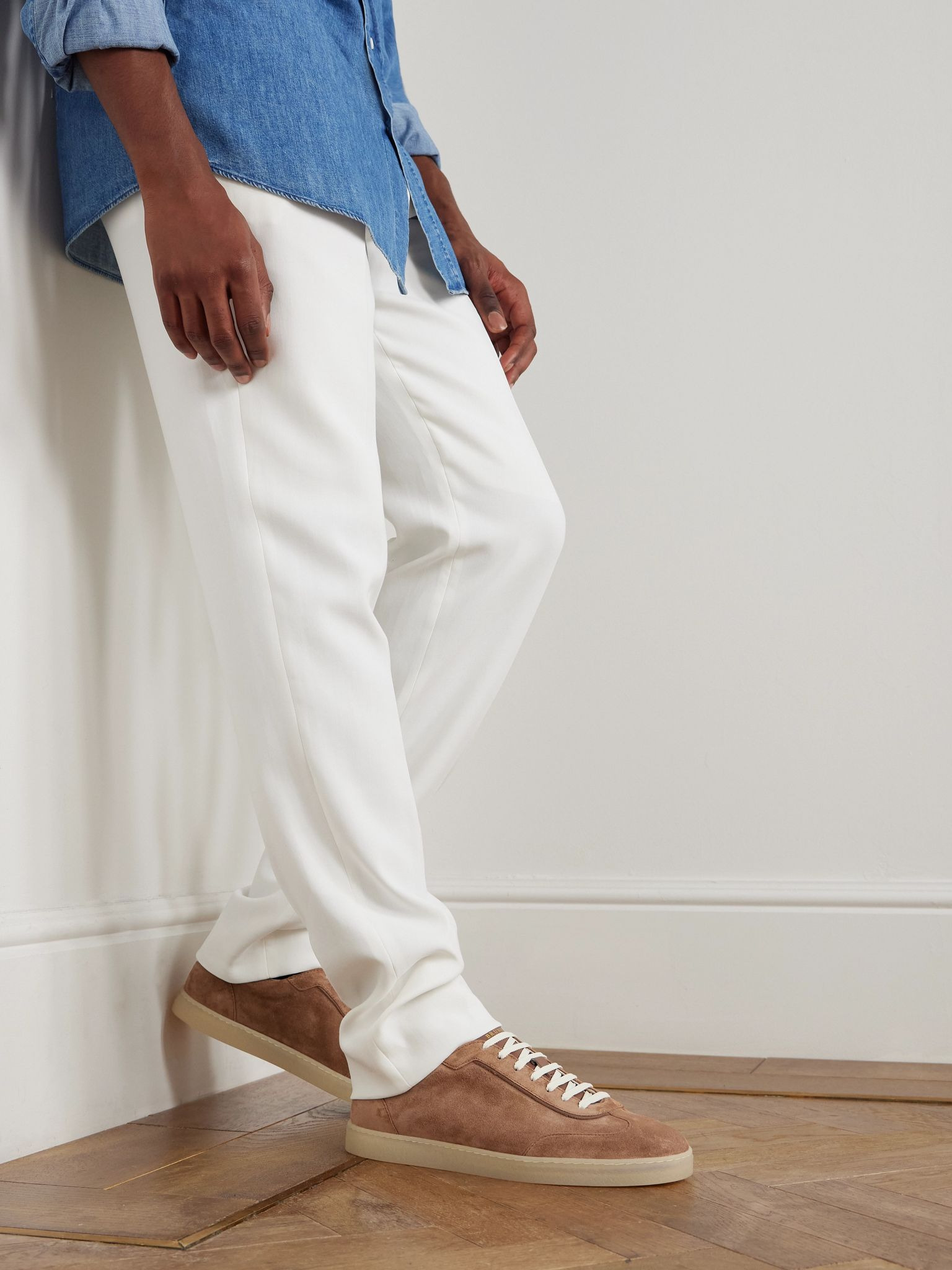 Leather-Trimmed Suede Sneakers Brown - 2