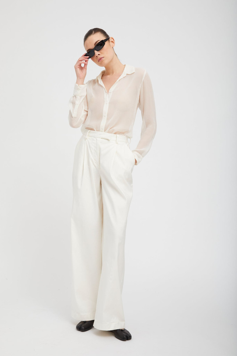 SPRWMN WHITE CRINKLE CHIFFON FITTED BUTTON DOWN outlook