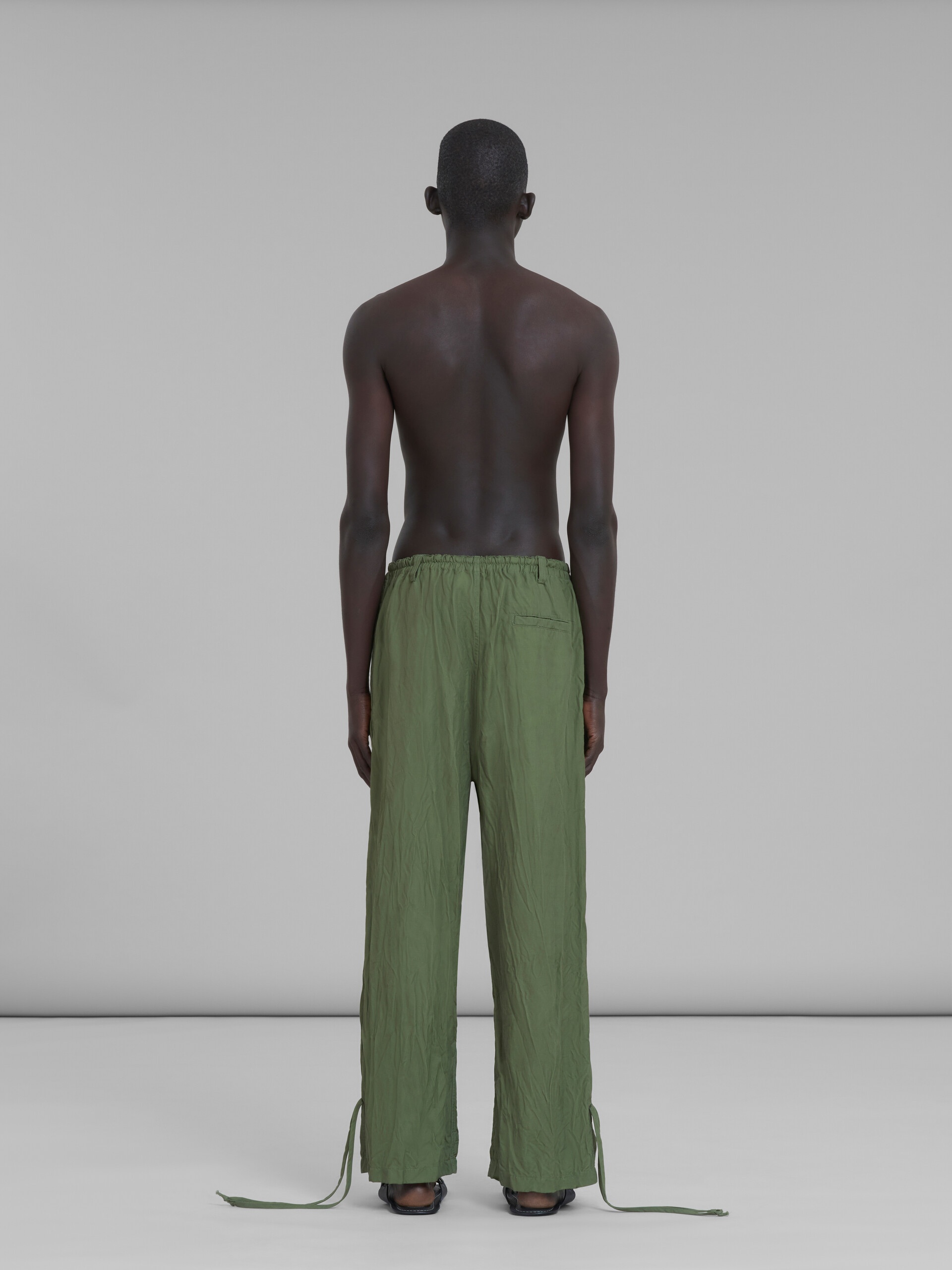 MARNI X NO VACANCY INN - GREEN GABARDINE PANTS WITH EMBROIDERY - 3