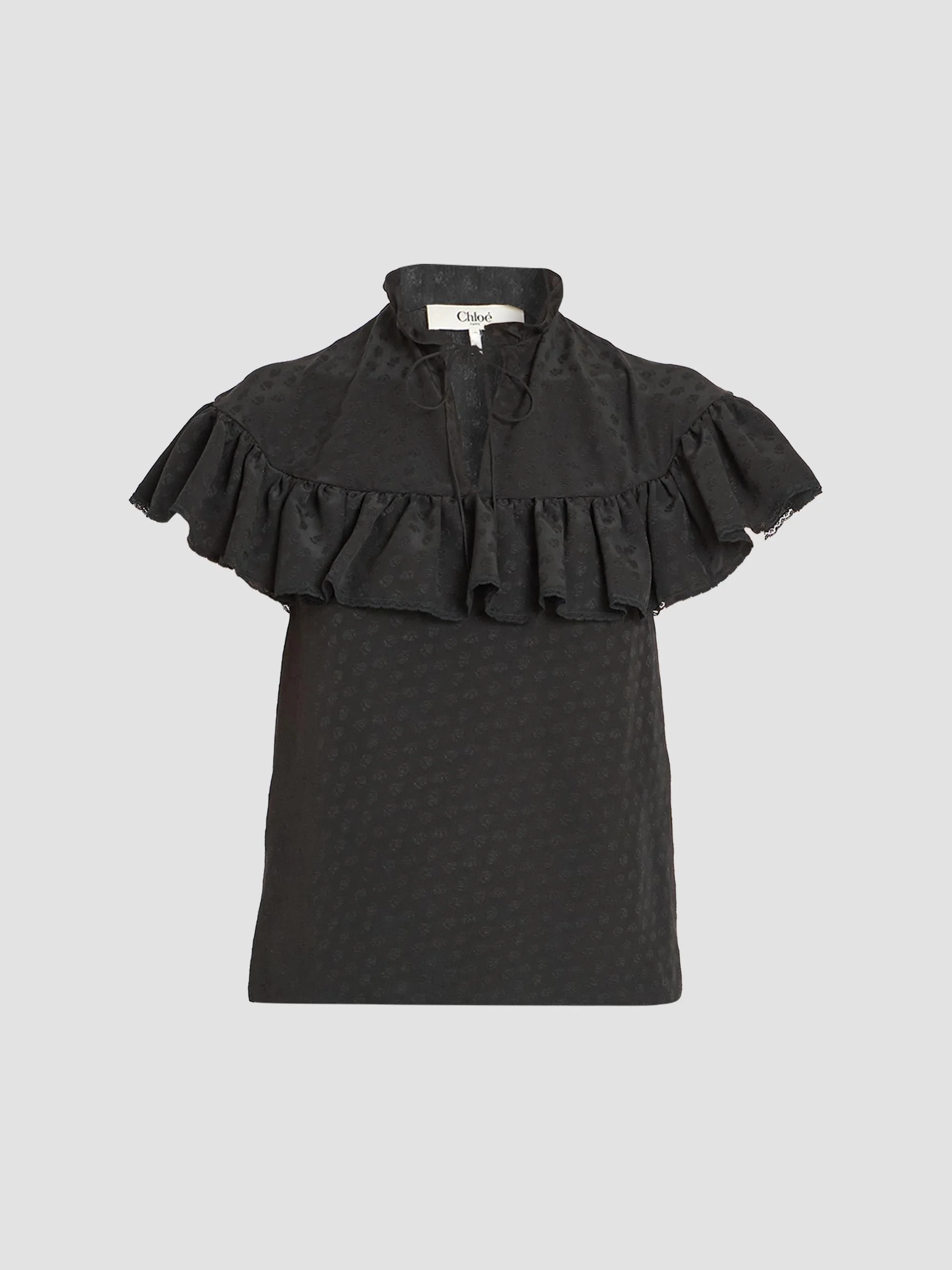 Women's Tonal-Jacquard Ruffled Short-Sleeve Top - Black - 1