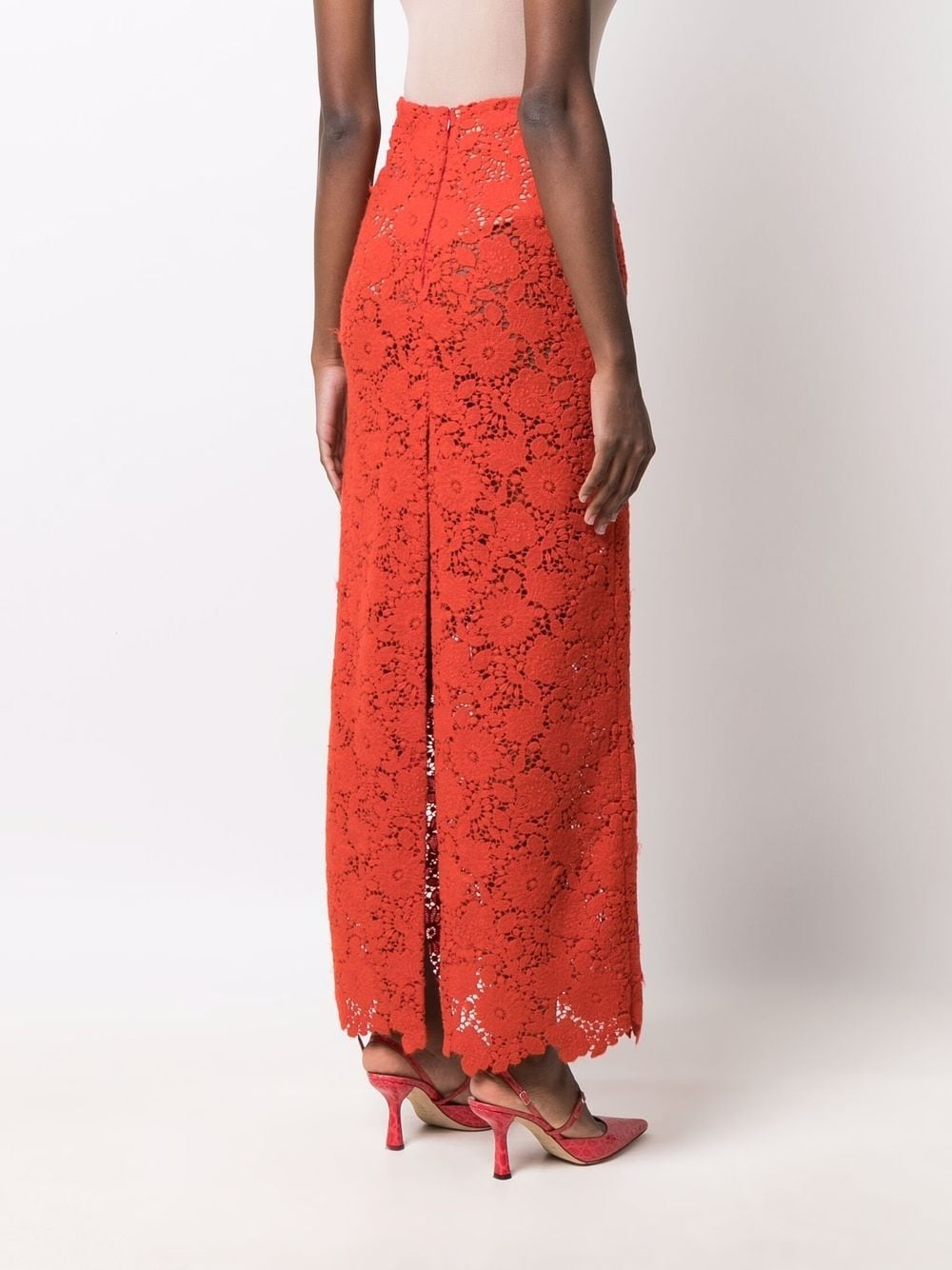 high-waist floral-embroidered skirt - 4