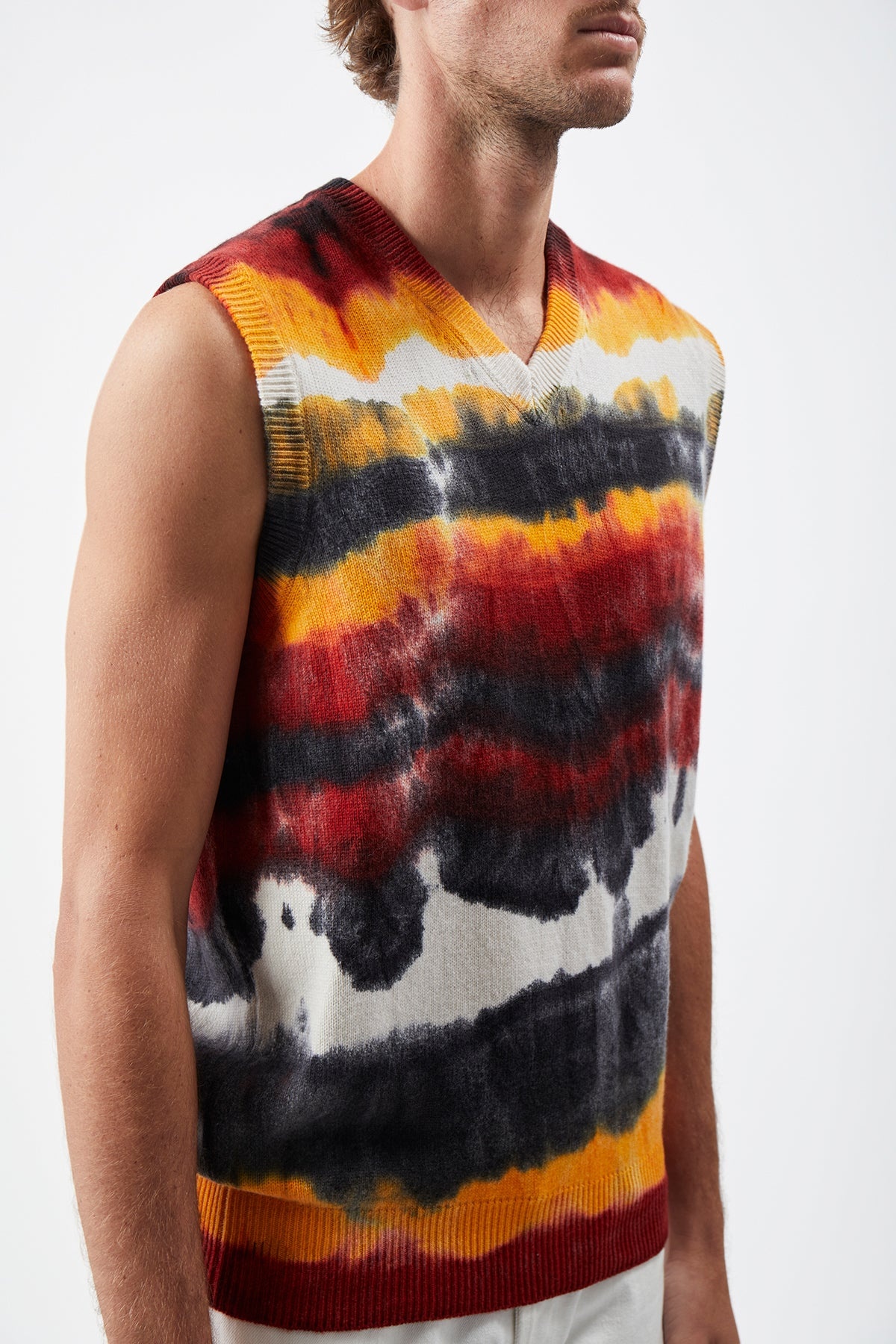 Fielding Knit Vest in Fire Tie Dye Cashmere - 5