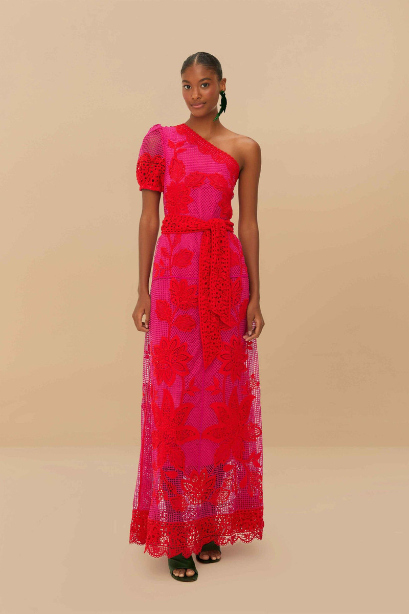Bicolor Guipure One-Shoulder Maxi Dress 1