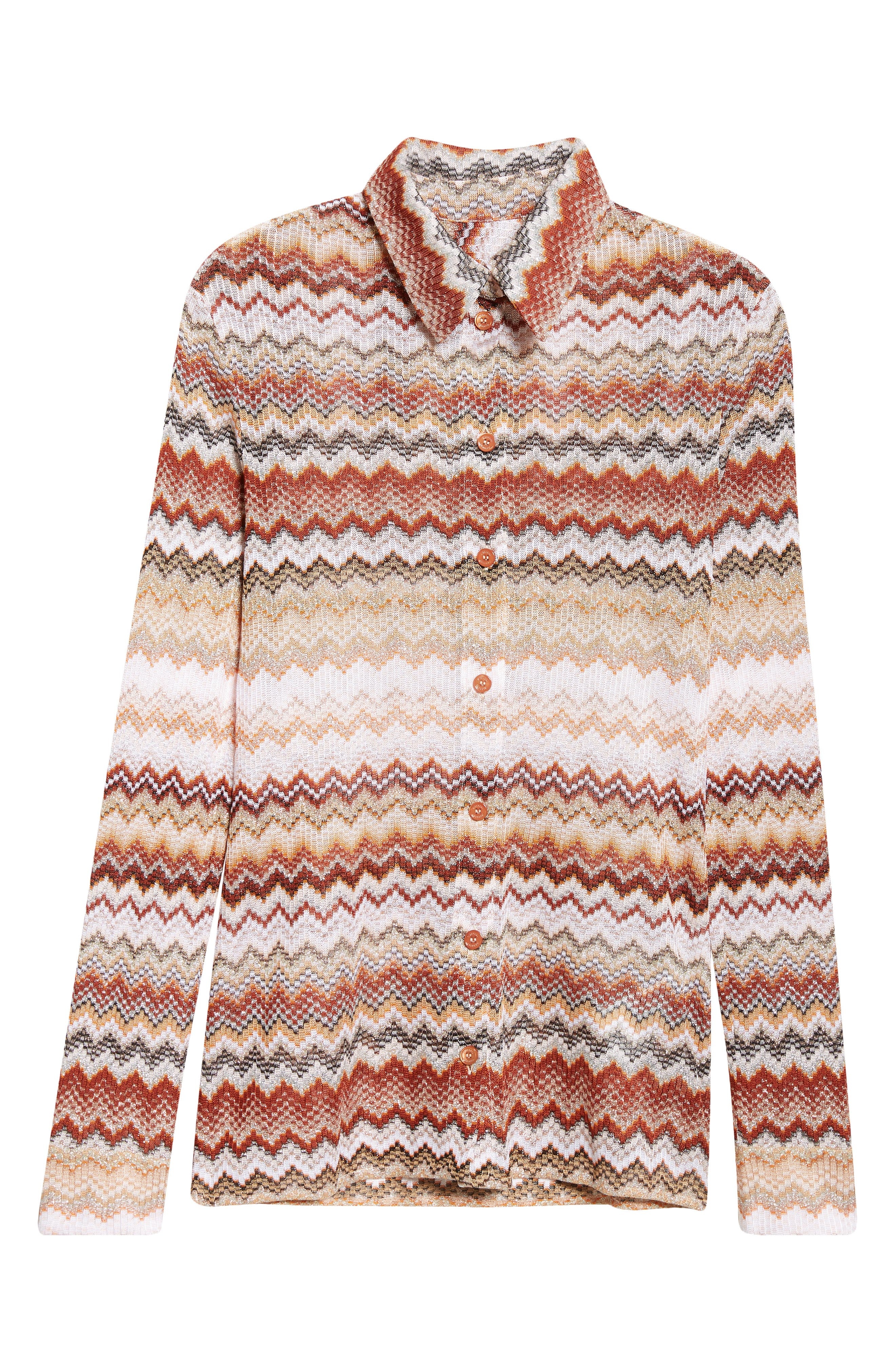 Missoni Metallic Zigzag Button-Up Shirt in Brown Multi at Nordstrom - 6