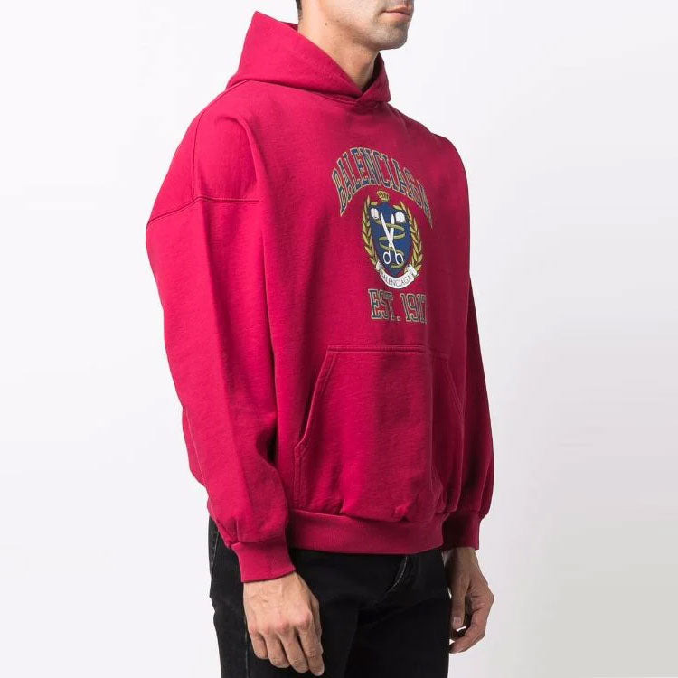 Balenciaga Est. 1917 College Logo Print Hoodie Wide Fit 'Red' 675003TLV906163 - 5