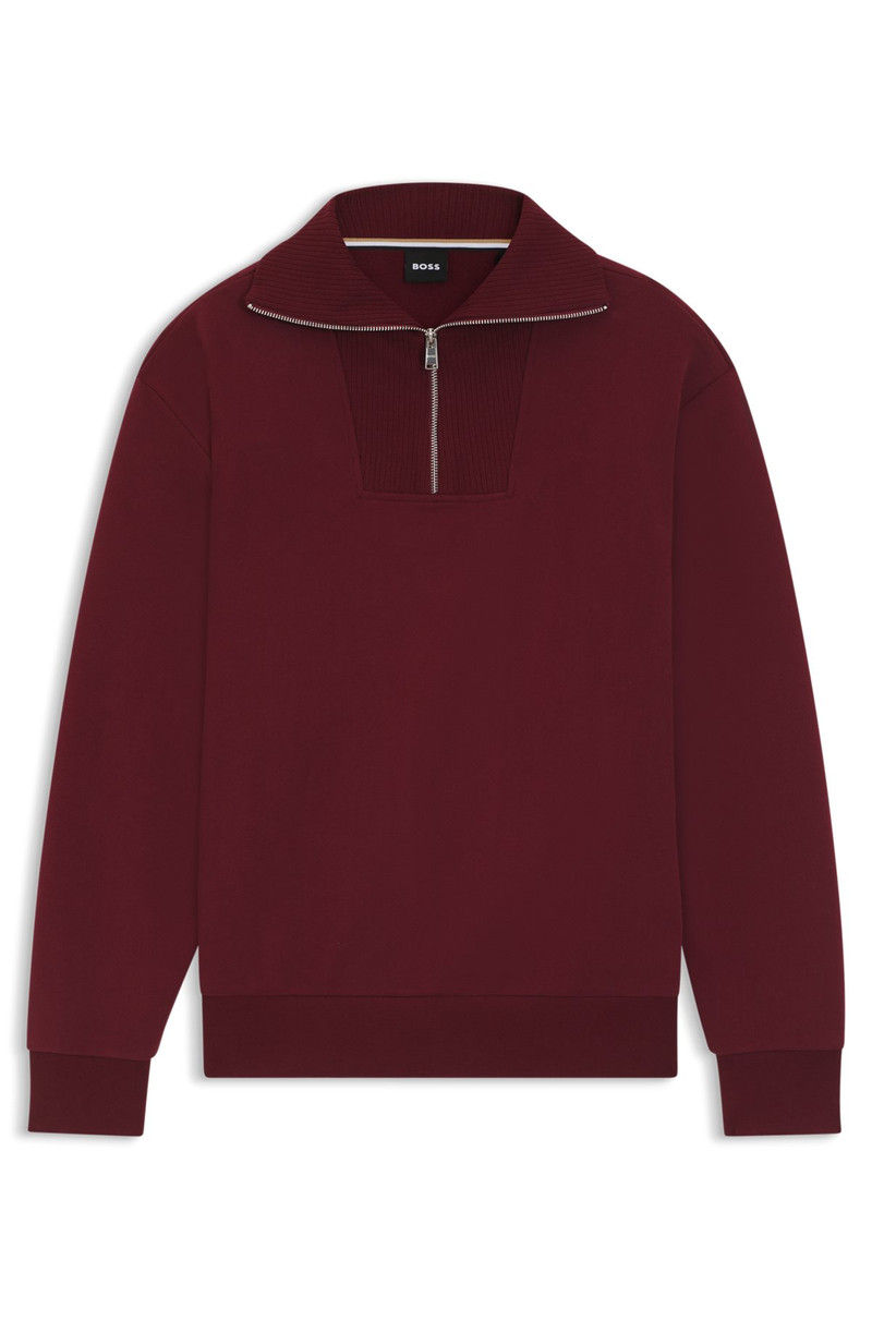 PEACHED-COTTON SWEATSHIRT WITH RIBBED ZIP NECK 1