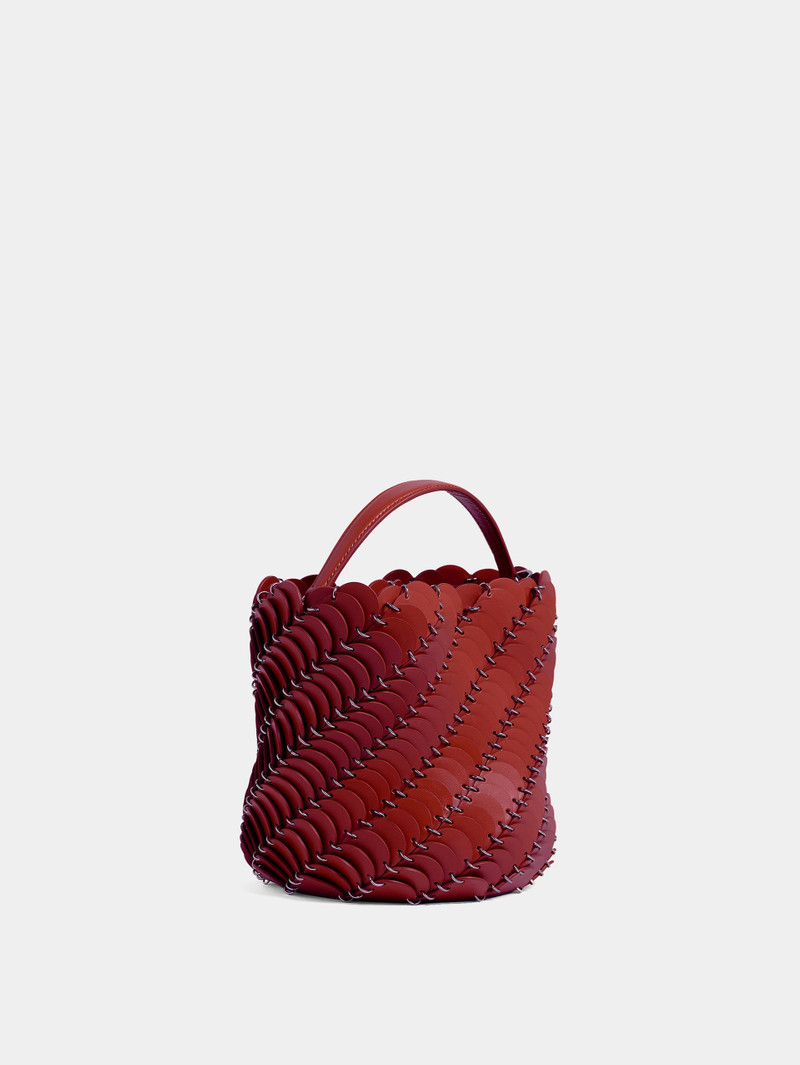 rabanne MERLOT AND SILVER MEDIUM PACO BUCKET BAG IN LEATHER outlook