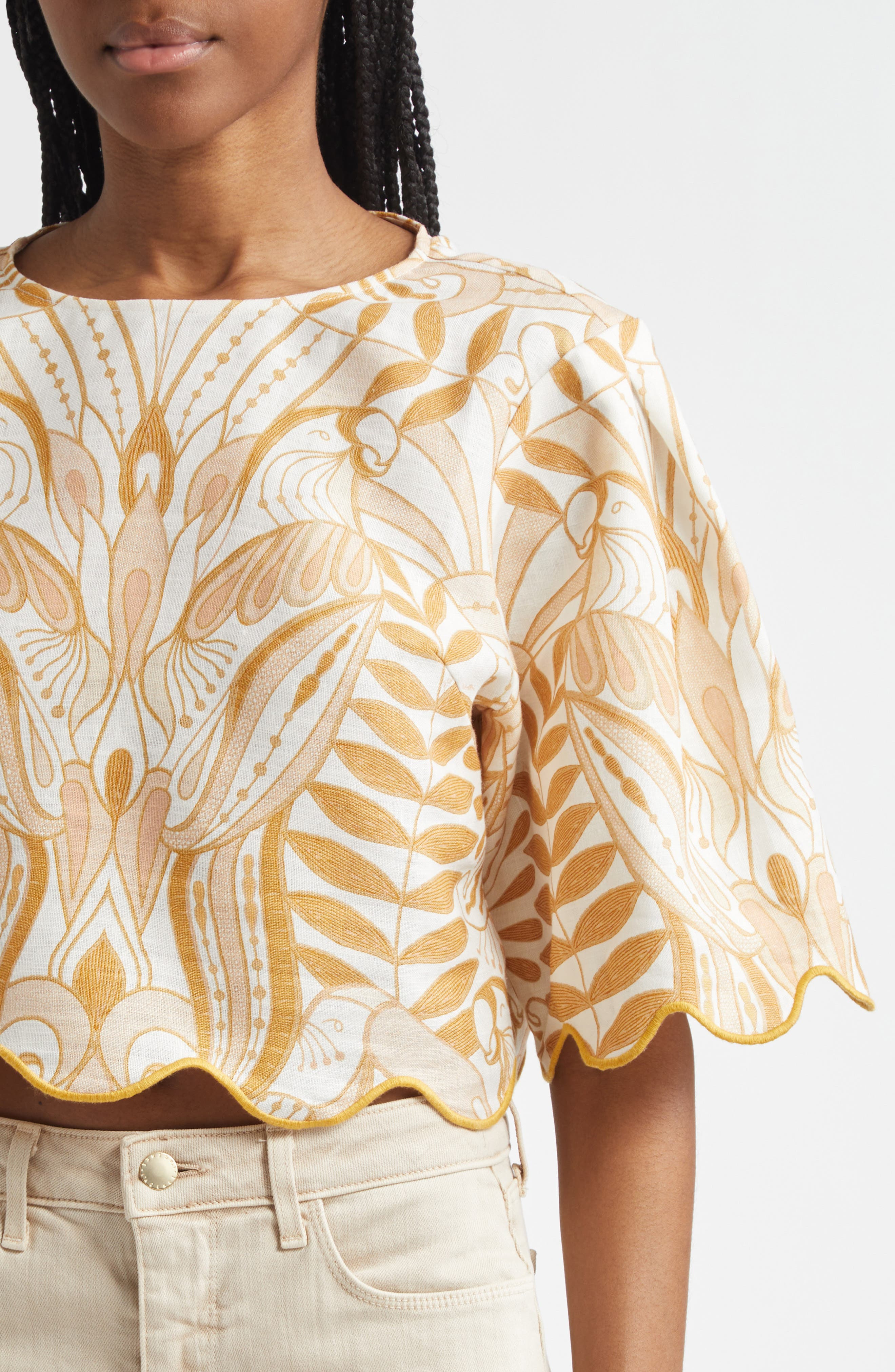 FARM Rio Lace Nature Linen Top in Off-White at Nordstrom - 4