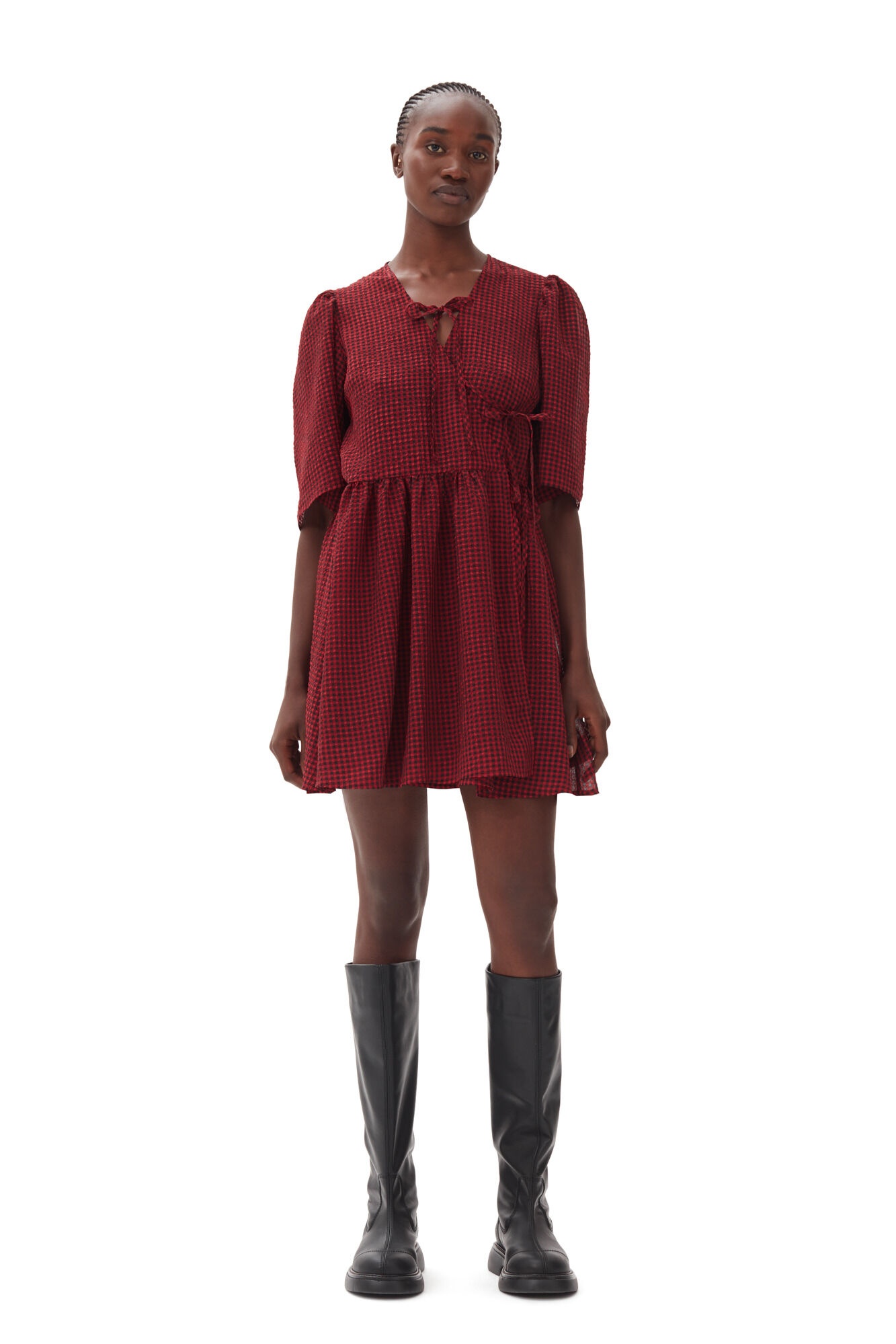 RED SHEER TIE STRING WRAP DRESS - 2