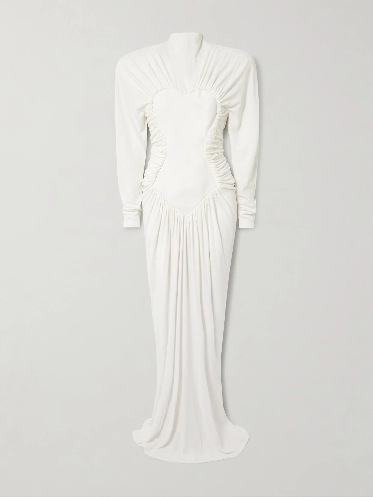 Mesh-paneled Ruched Crepe Gown - 1