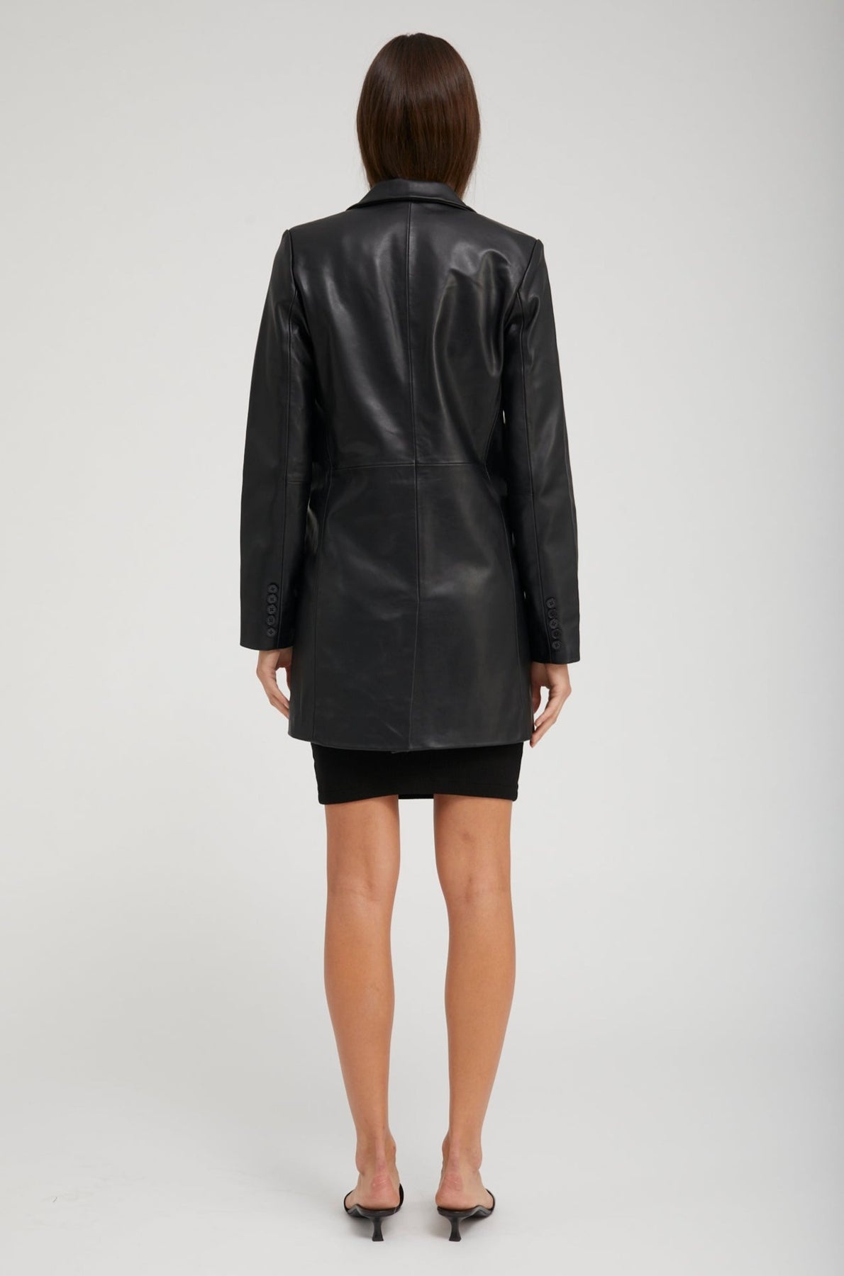 BLACK LEATHER BLAZER COAT - 10