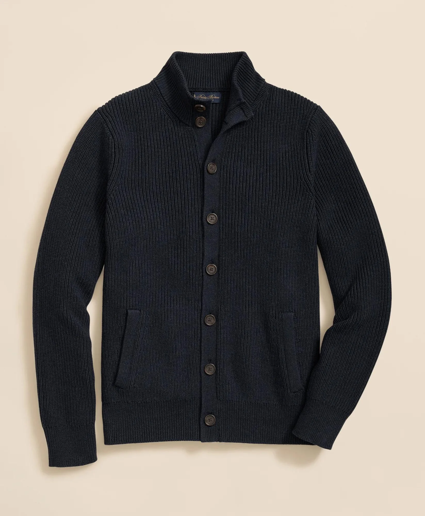 Supima® Cotton Ribbed Mock Neck Cardigan - 1