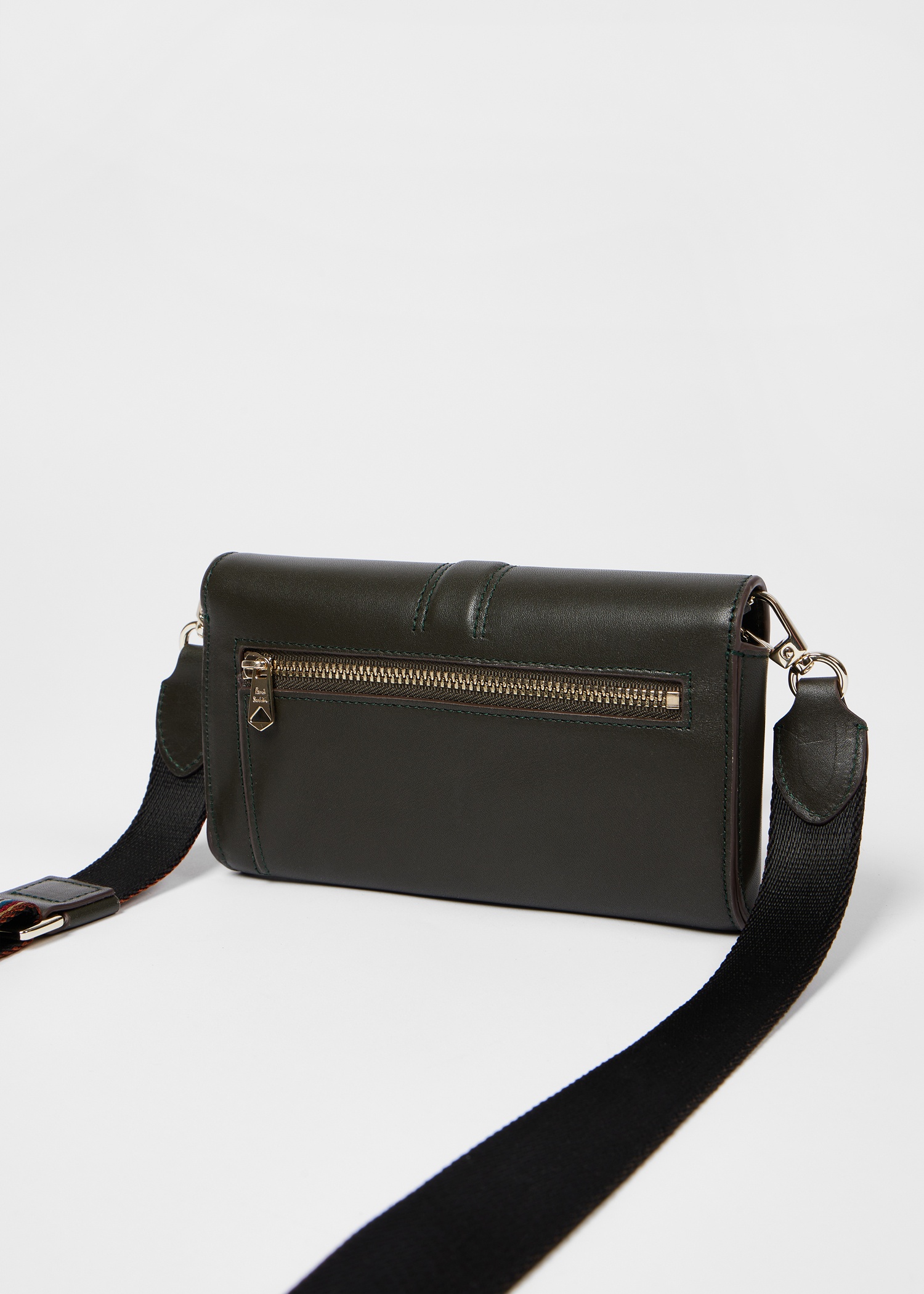 Women's Dark Green Leather 'Signature Stripe' Strap Phone Bag - 4