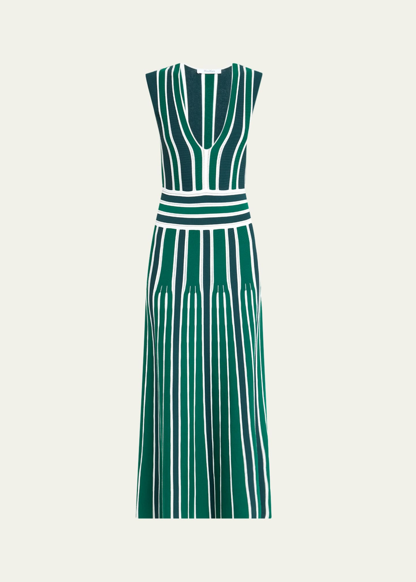 Tallone Plunging Stripe Pleated Knit Midi Dress - 1