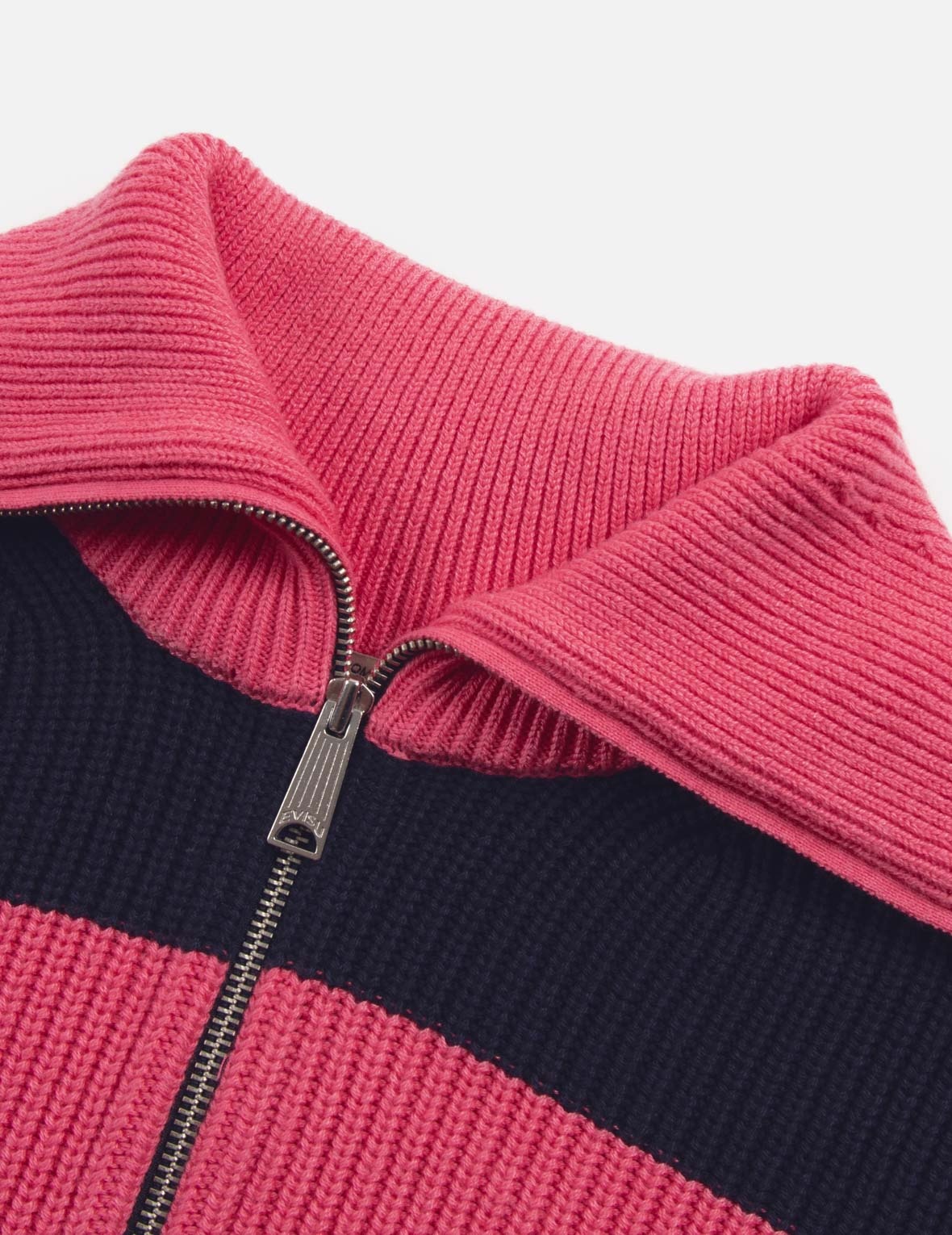 “EV” HEART BADGE STRIPED CROPPED HALF-ZIP SWEATER - 7