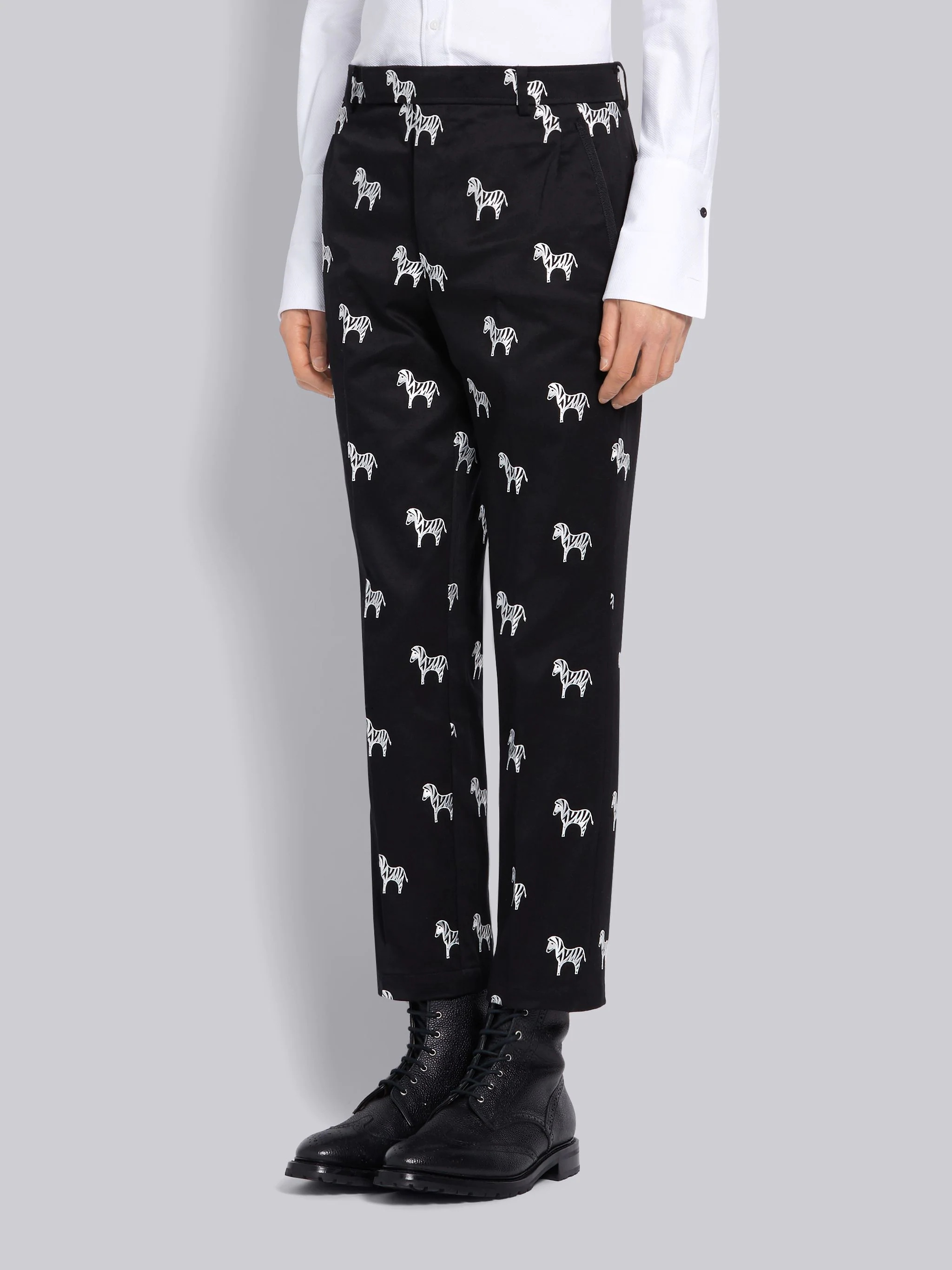 Black Cotton Twill Zebra Icon Embroidered Chino Trouser - 2